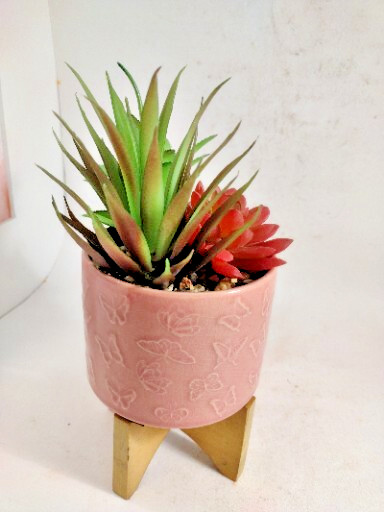 Faux Plant Mini Succulent Flowers & Hyrengea in Ceramic Pot 4″ Pot Set Of 2