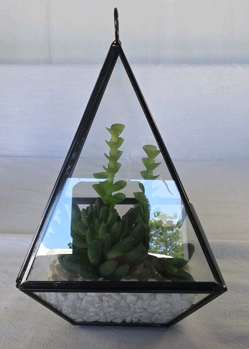 Geometric Pyramid Terrarium Hanging/Tabletop Planter Artificial Succulents
