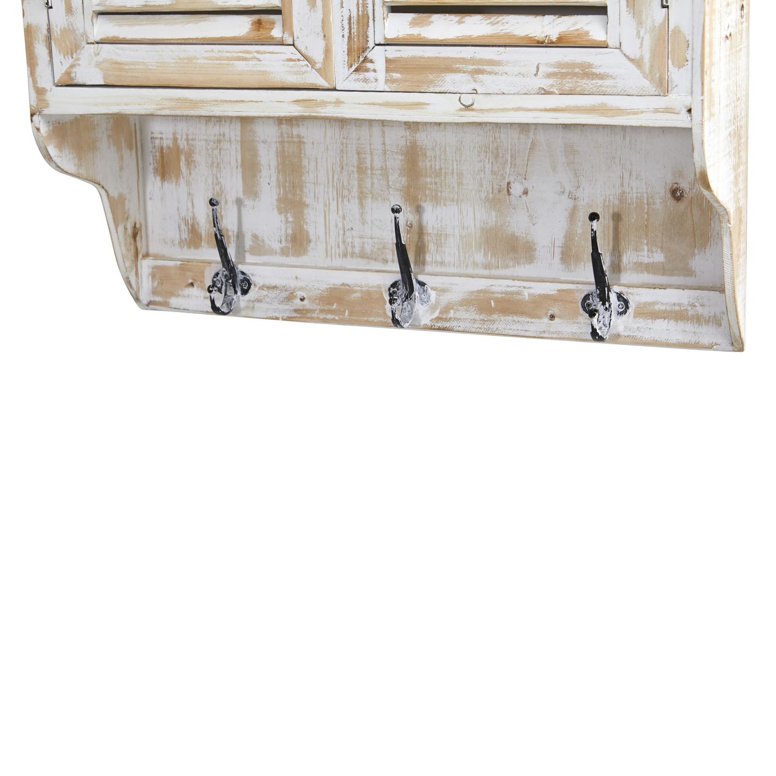 32″ White Washed Wall Cabinet Two Door Drawer Hooks Hangable