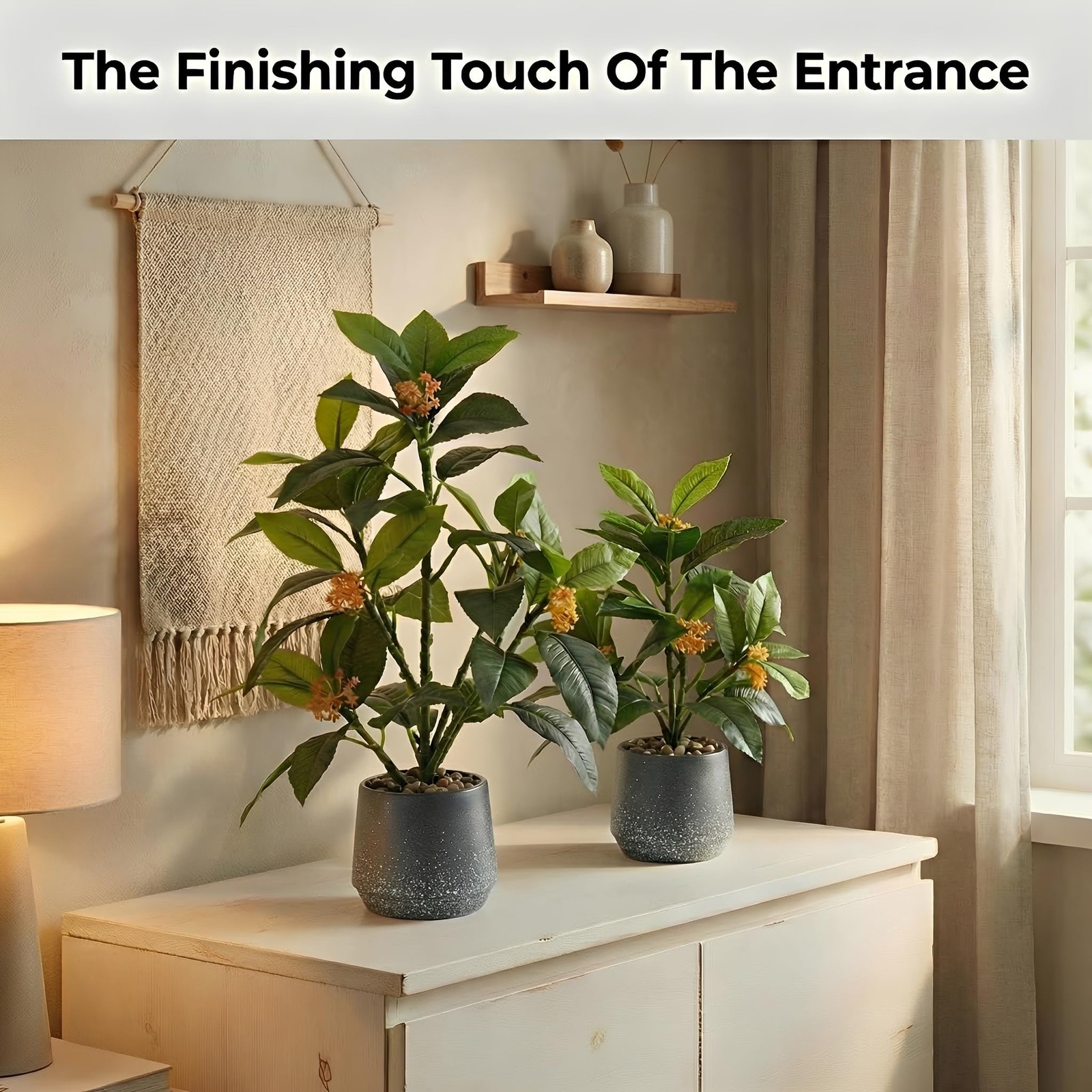 2 Pack 12″ Artificial Small Camellia Flowers Tree Potted Fake Bonsai Plant