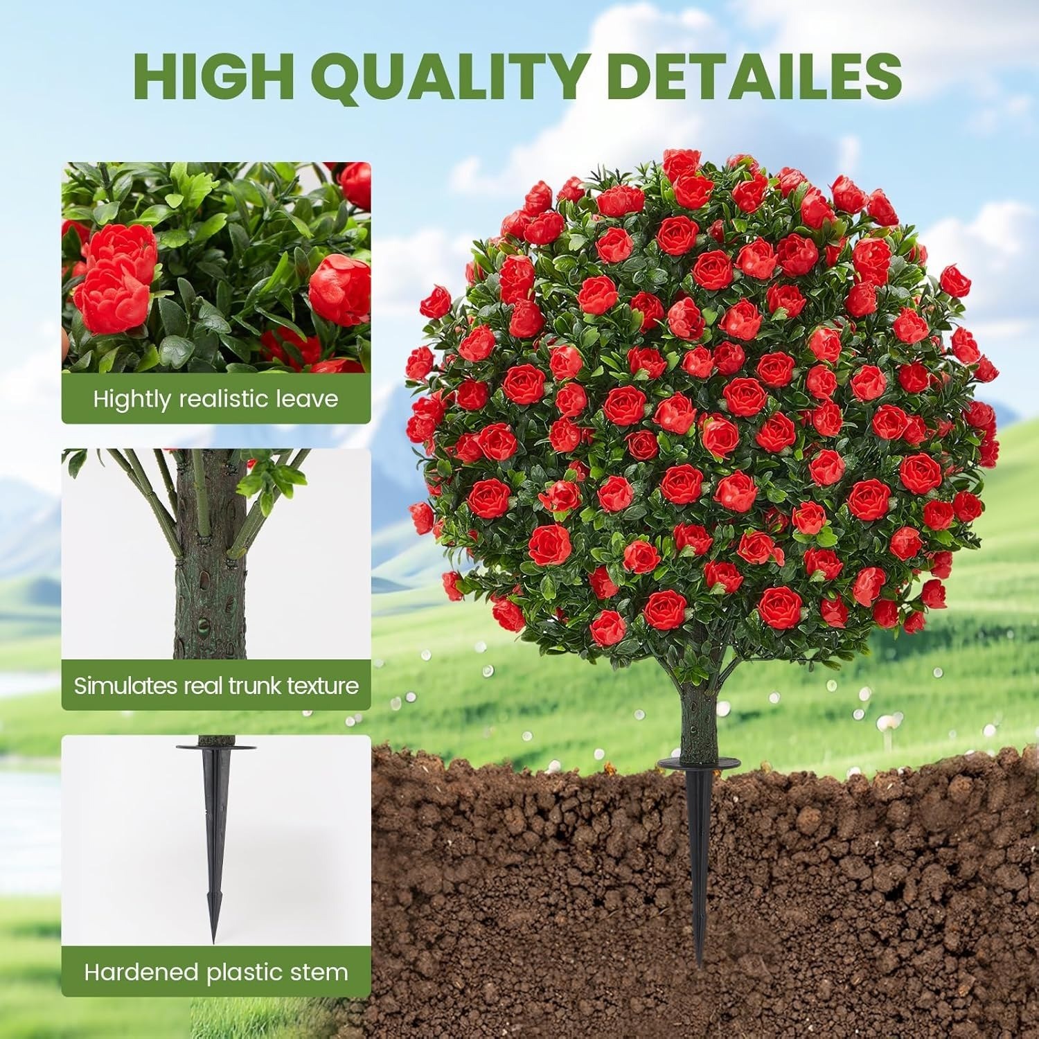 *NEW* 2-Pack Artificial Rose Topiary Ball Trees with Ground Spike