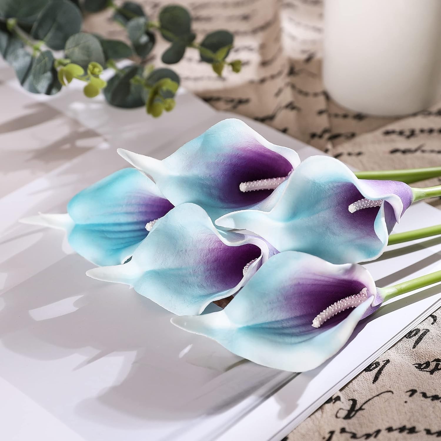 20pcs Artificial Calla Lily Flowers for Weddings and Parties in Purple Blue