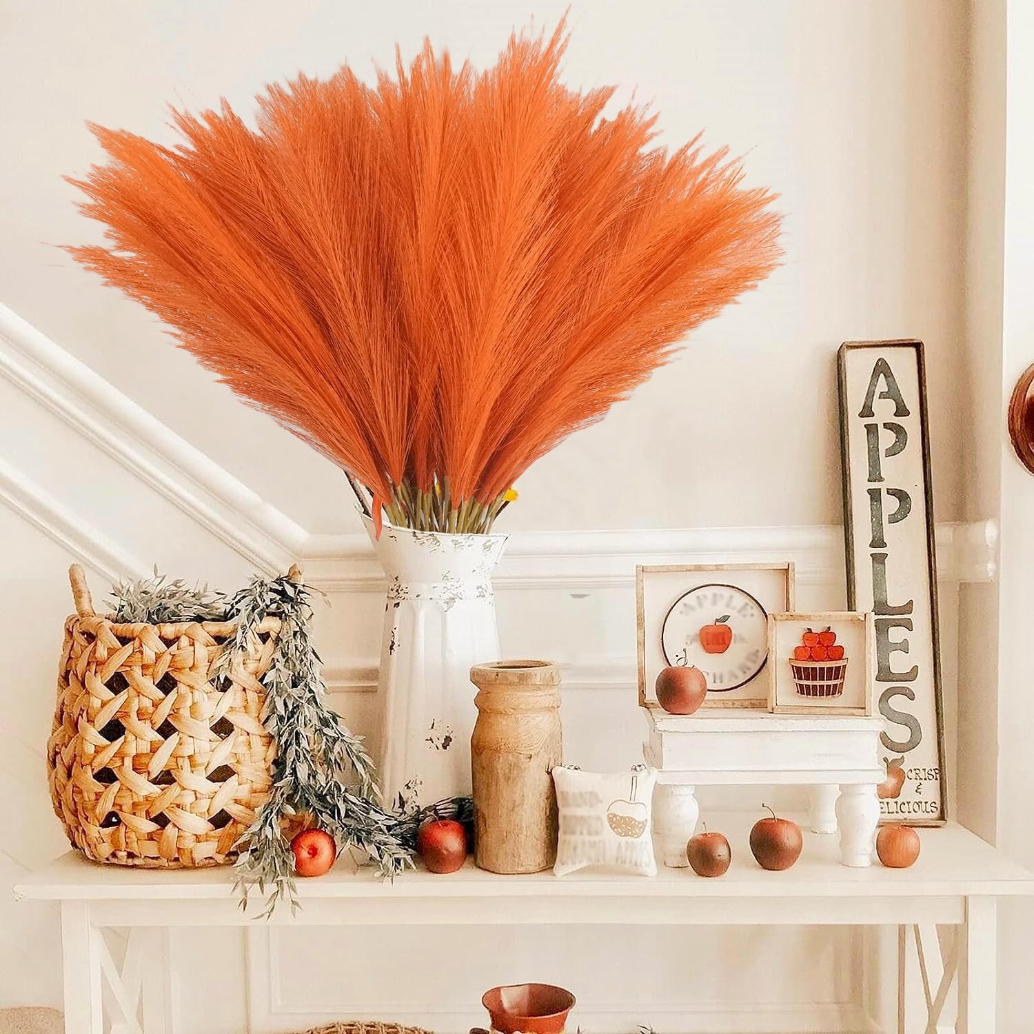 50 PCS 21.6″ Burnt Orange Artificial Pampas Grass Faux Fall Floral Vase Filler