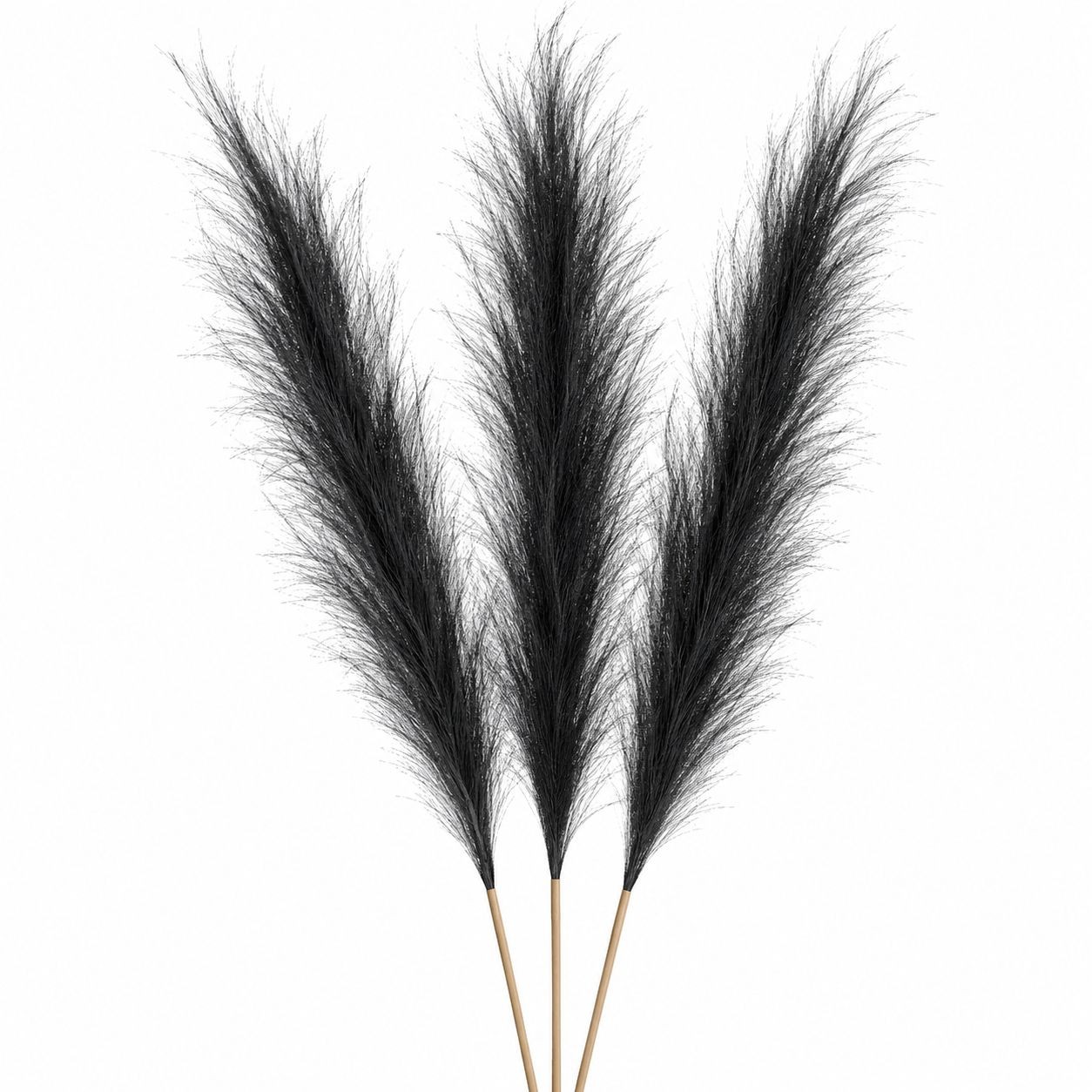 Midnight Black Faux Pampas Grass Bundle | 3 Artificial Pampas Stems | Black Home