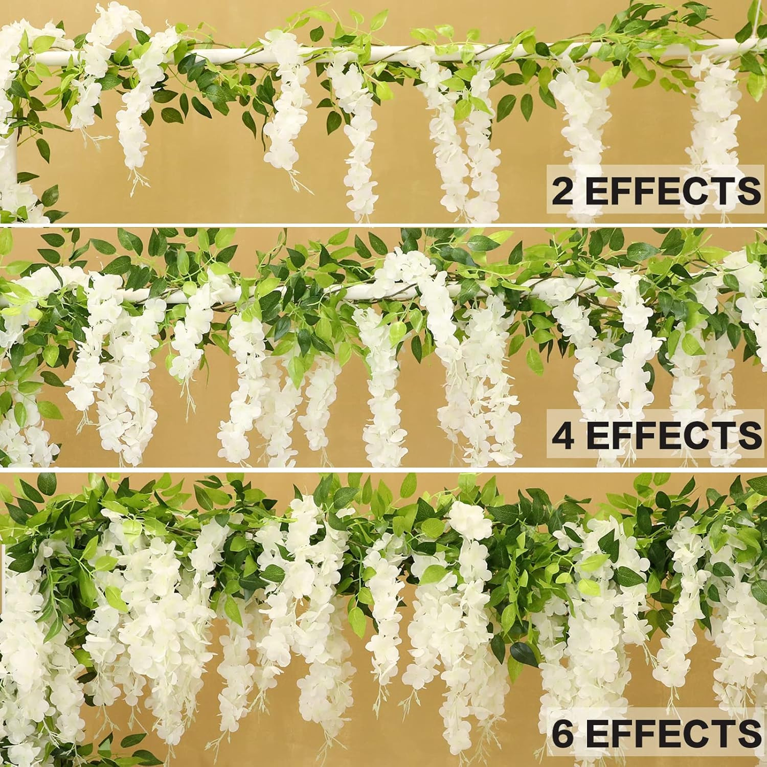Wisteria Artificial Flowers Garland, 4Pcs Total 28.8Ft Silk Faux Wisteria Vine K