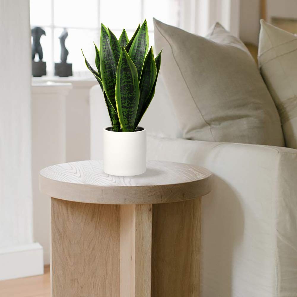 Fake Snake Plant 16″ Faux Potted Plant Artificial Snake Plant with White Cera…