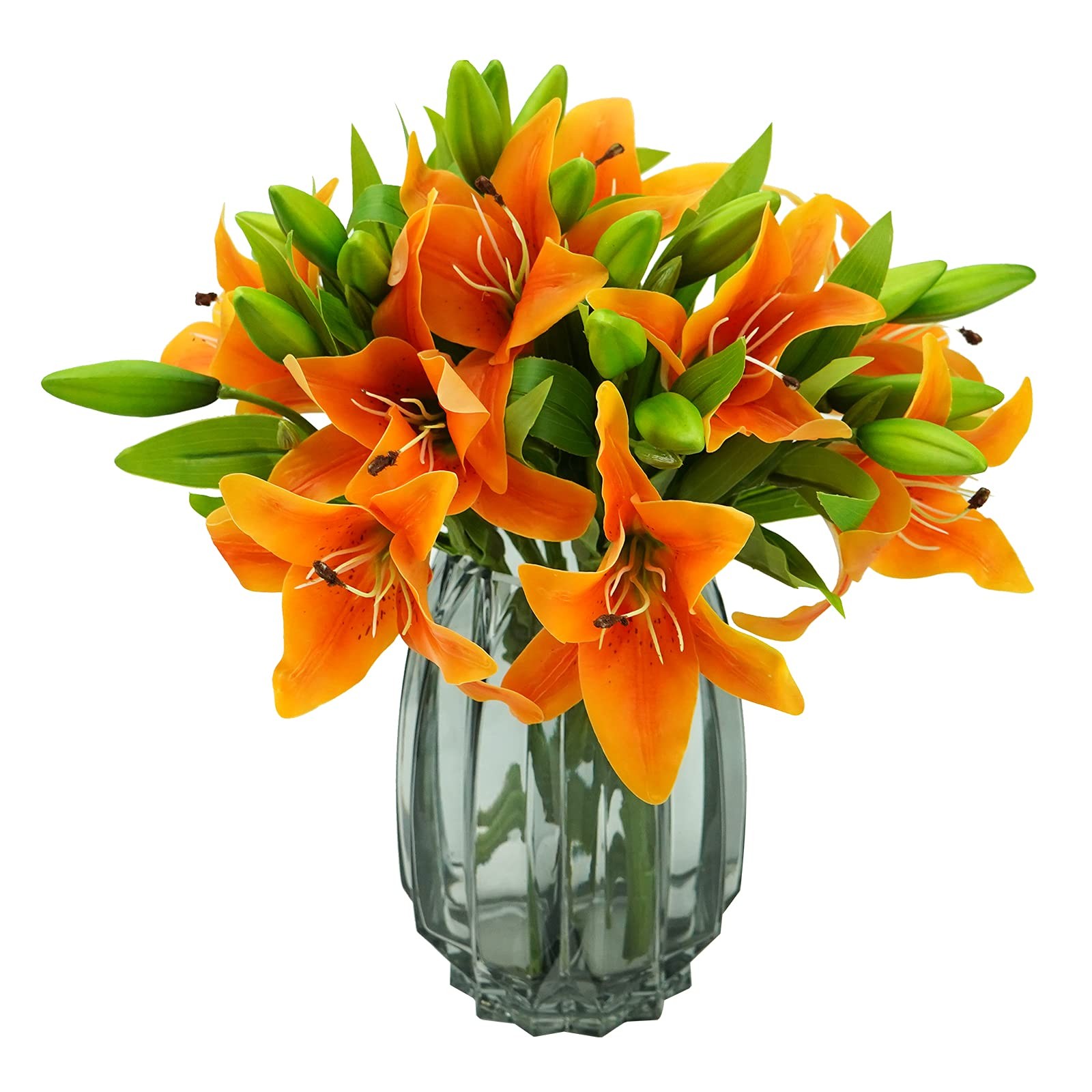 8Pcs Artificial Tiger Lily Flowers Orange Real Touch Lilies Flower Bouquet Fa…