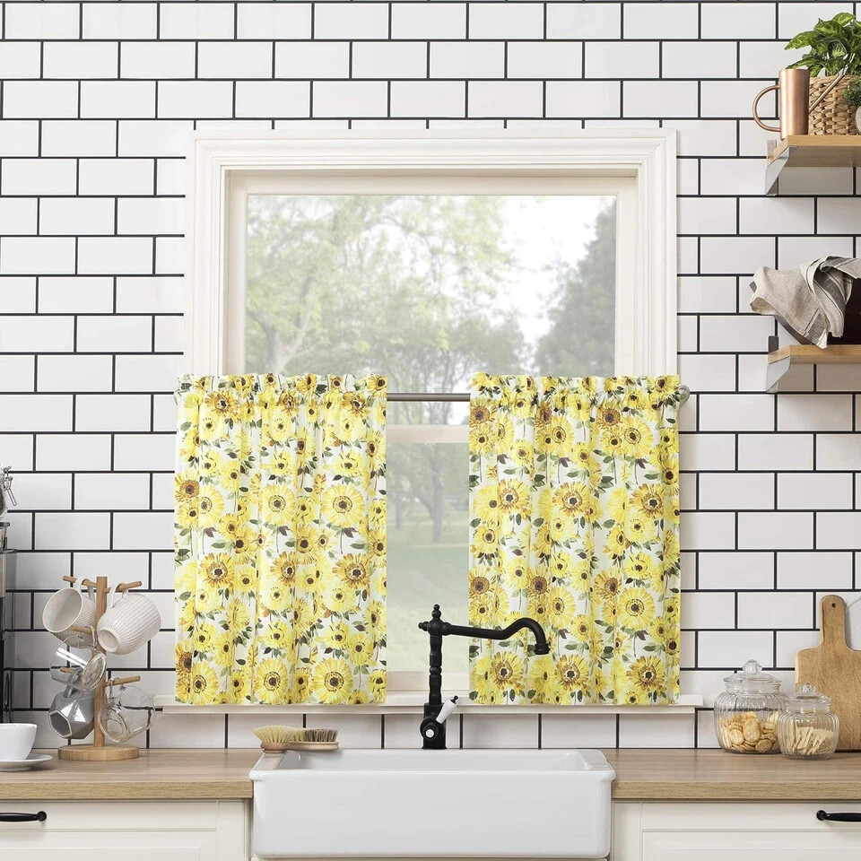 Sunflower Print Semi-Sheer 36″W x 54″L (Pack of 1), Yellow