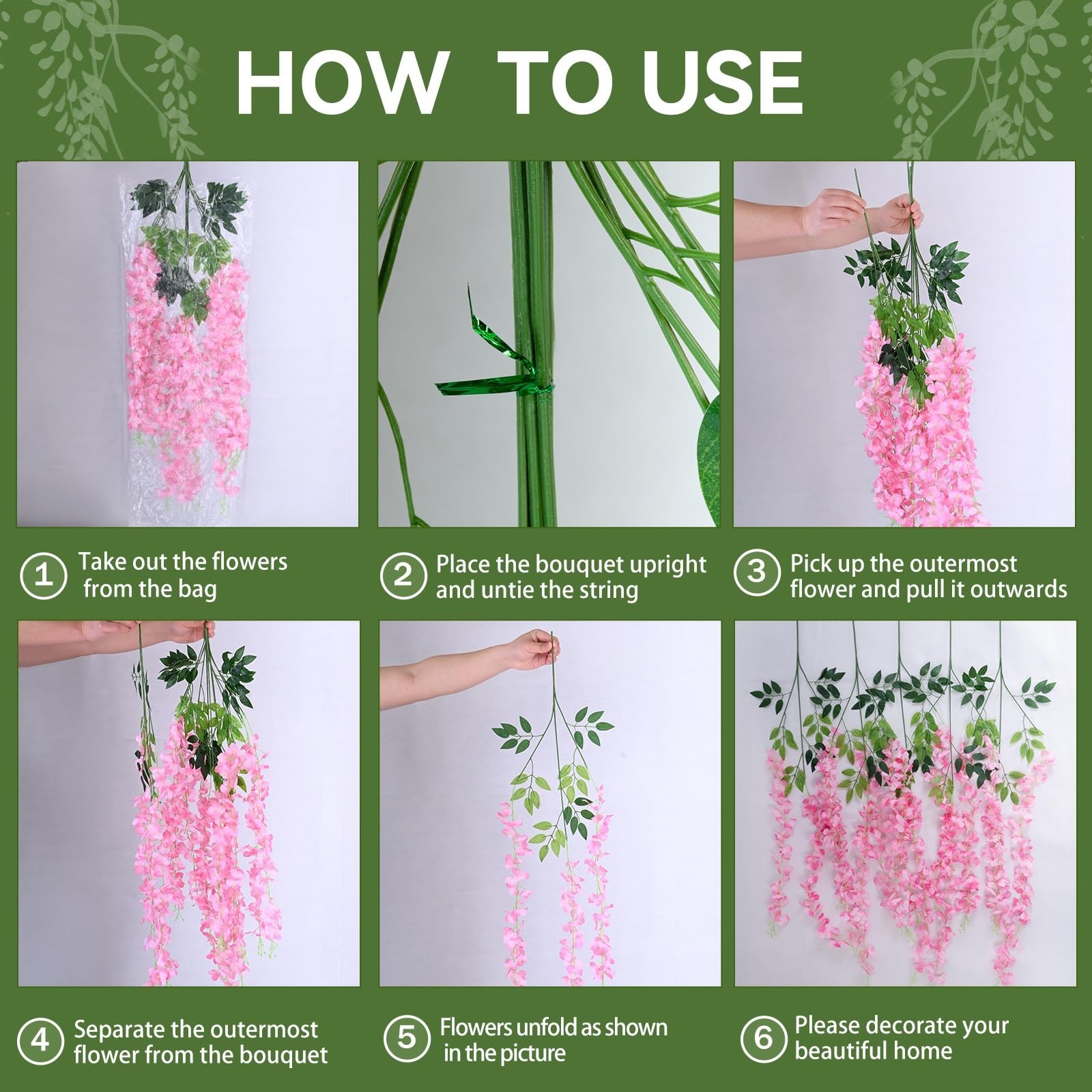 100 Pack Purple Wisteria Garland, Fake Hanging Flowers for Home Decor, 3.6 Ft