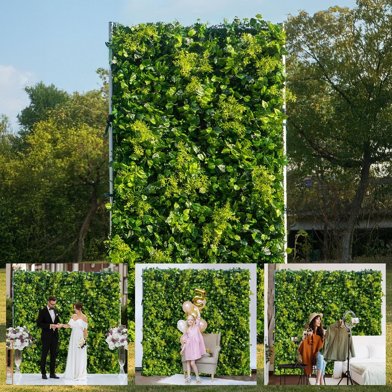 3D Silk Flower Wall Panels – Eco-Friendly Green Backdrop for Events & Home Decor