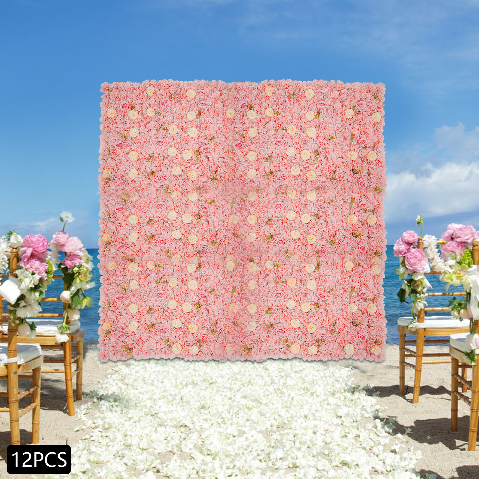 3D Flower Wall Panel-12 Pieces Artificial Flower Wall Background Silk Rose Mat