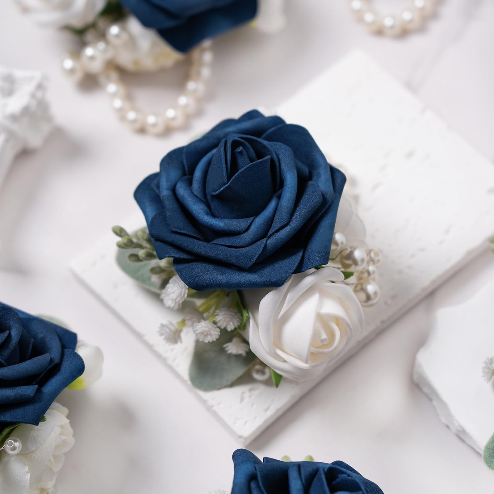 6 PCS Blue Wrist Corsage Prom Flower Girl Mother Wristlet Bridesmaid Wedding