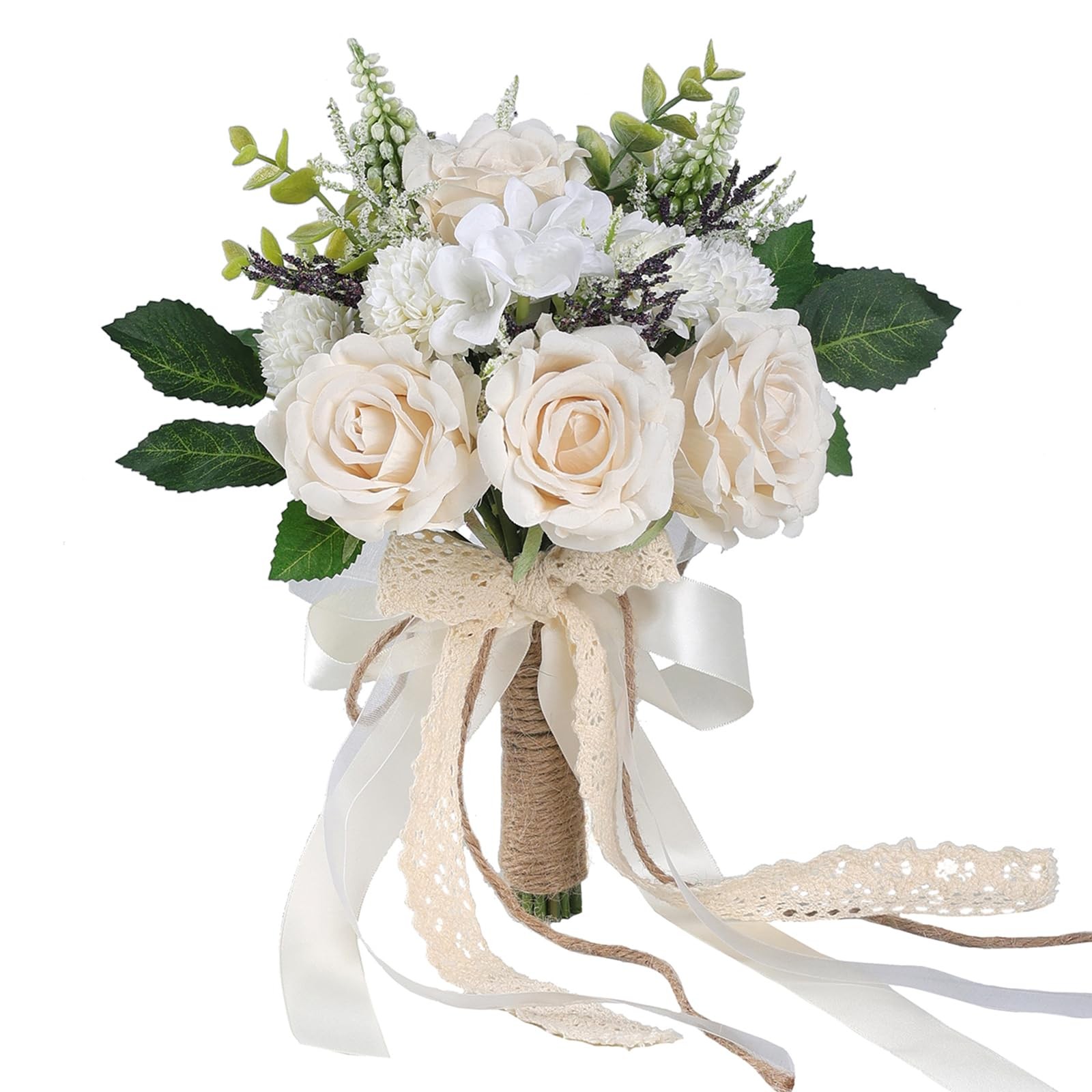 Wedding Bouquets for Bride Bridesmaid,White Champagne Artificial Roses Flower…
