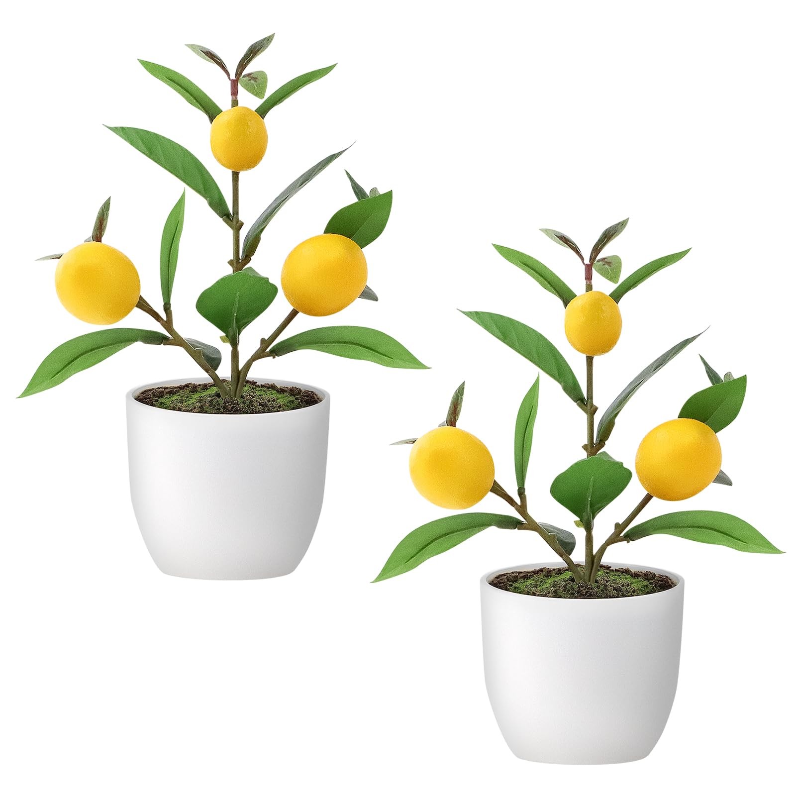 2 Pack Small Artificial Orange Tree Potted, 10.2″ Fake Lemon Plant