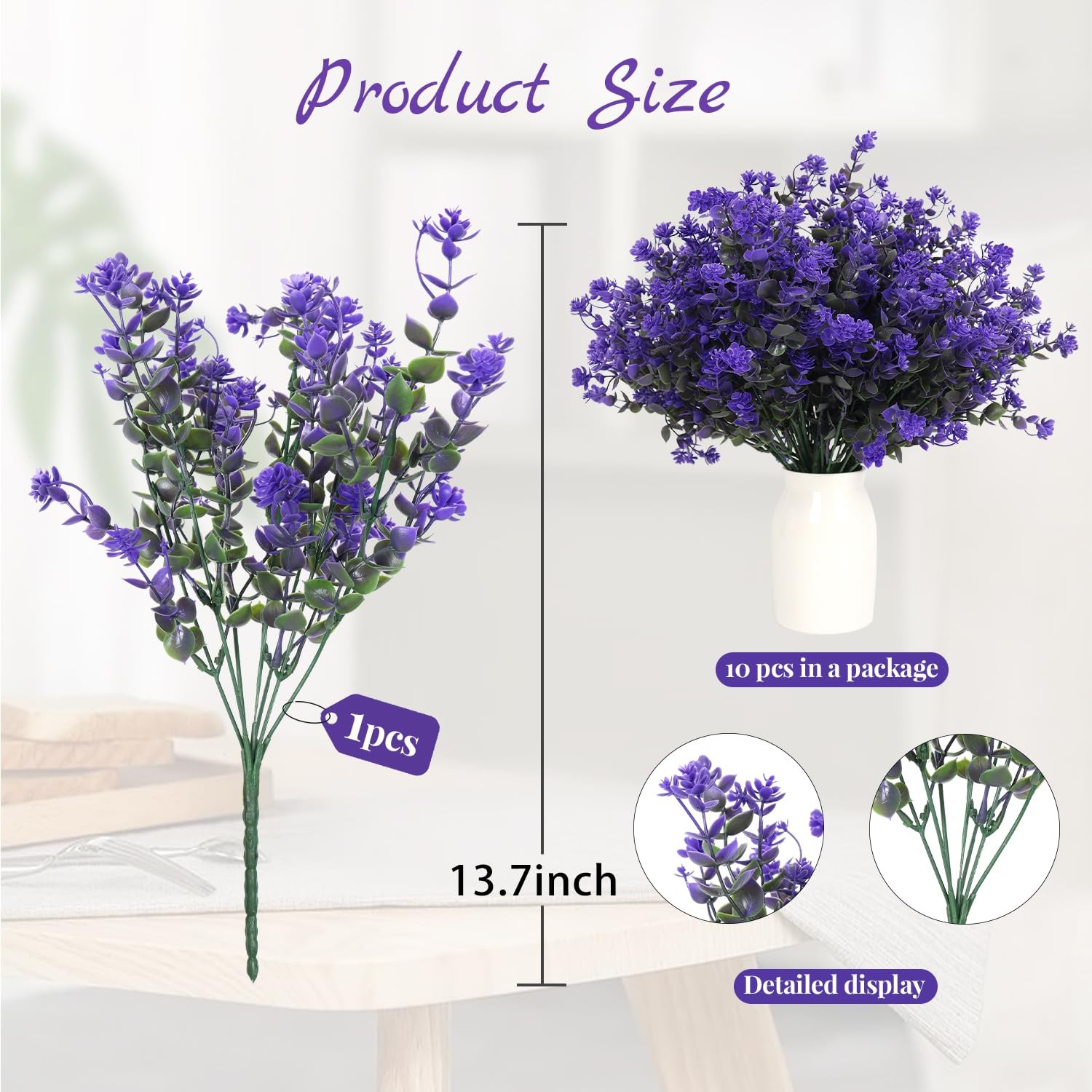 10Pcs Fake Boxwood Plants,Purple Flowers Artificial Greenery Outdoor