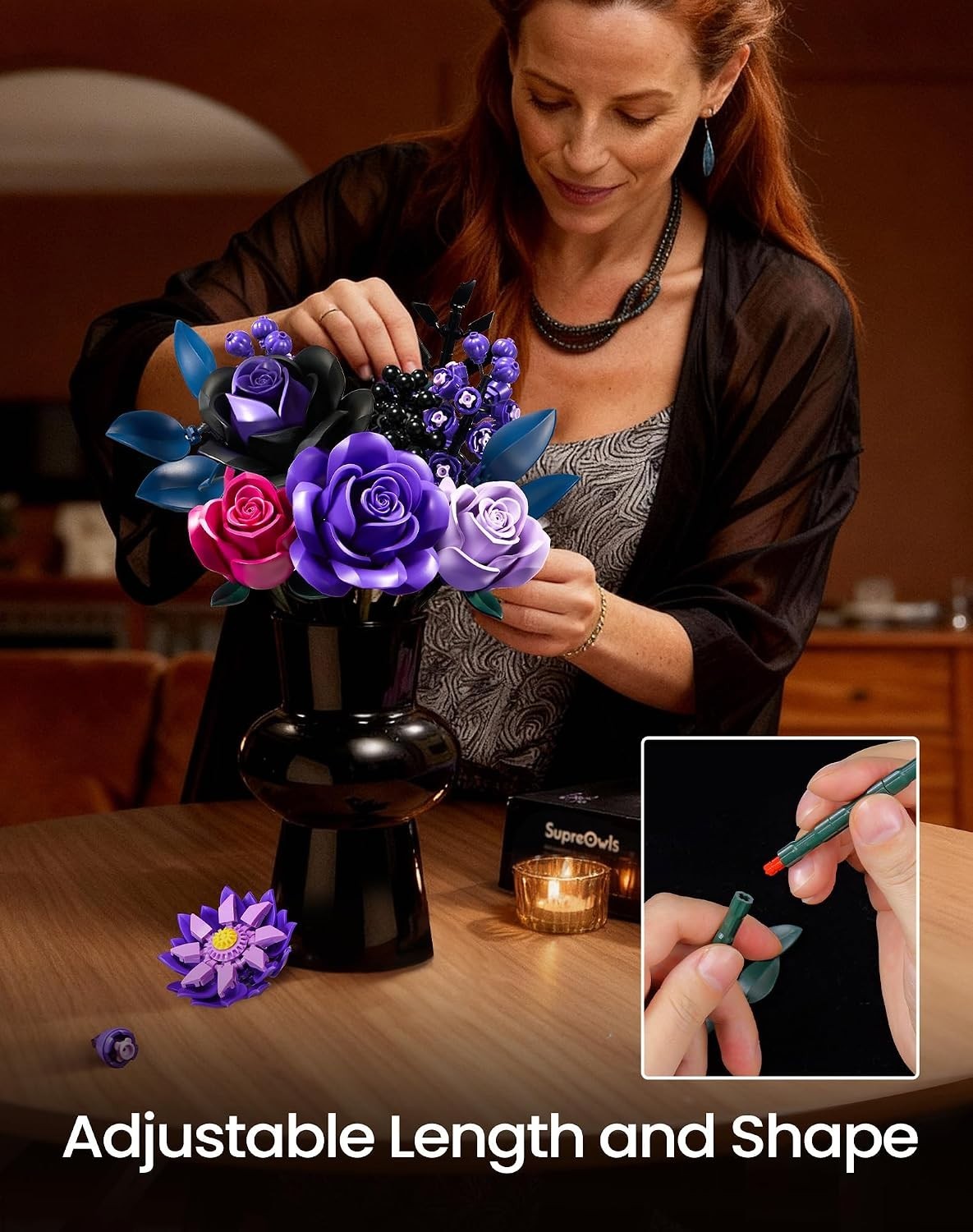 Flower Bouquet Building Set, Purple Roses Botanical Collection Kits for Adult…