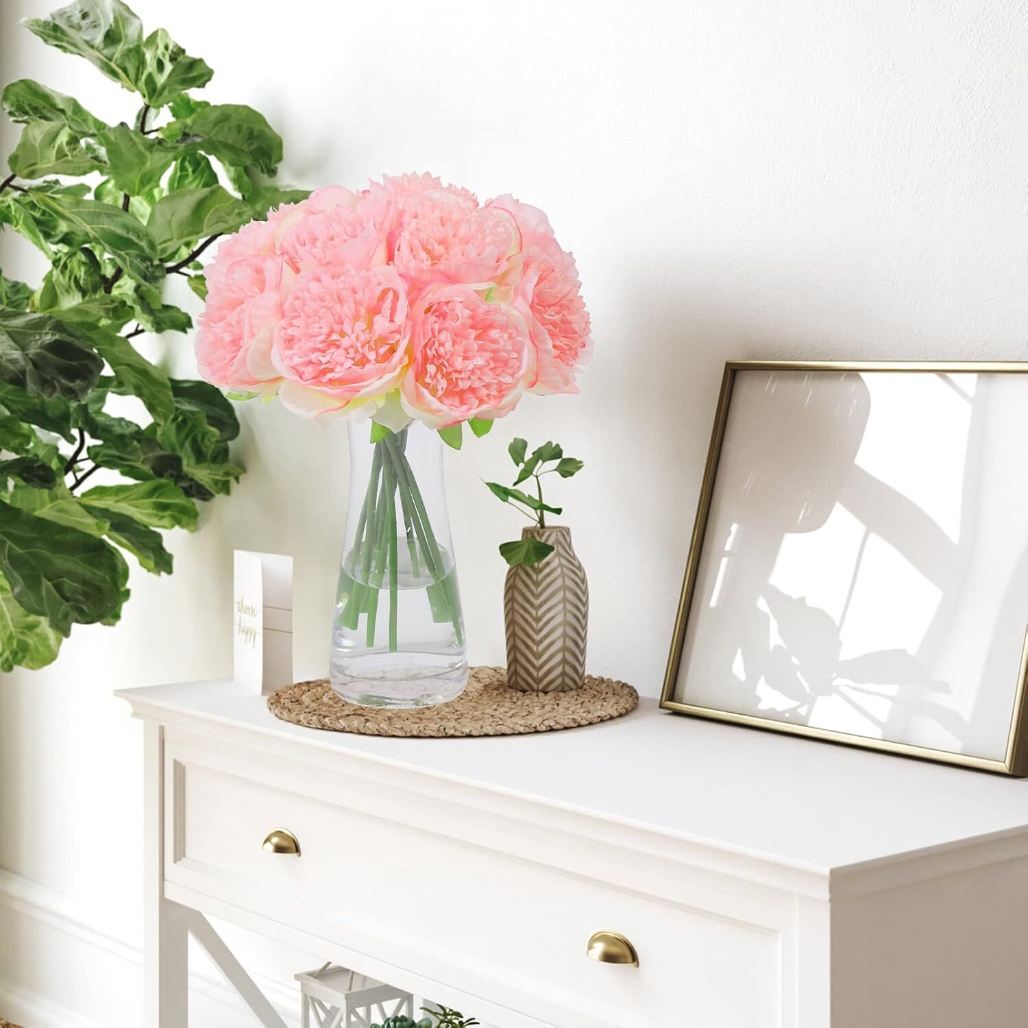 2 bunches of 10 artificial peony silk flowers Party Decoration (milky white)