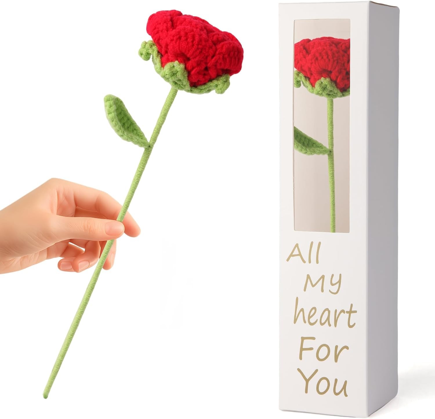 Handmade Crochet Red Rose, Knitted Bouquet Rose, Artificial Rose for Girl, Perfe