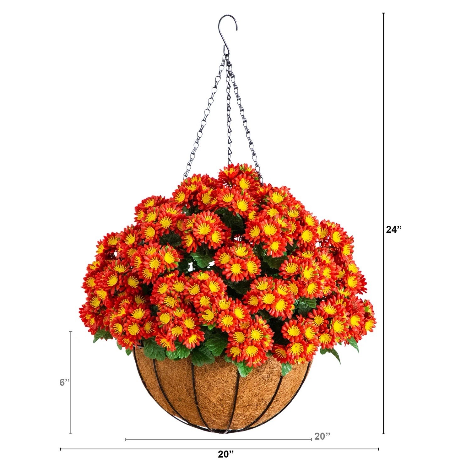24” UV Resistant Artificial Chrysanthemum Hanging Basket Indoor/Outdoor