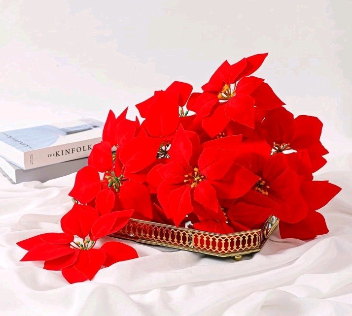 Poinsettias Artificial Christmas Flowers Artificial Decorations – 4 Bunches