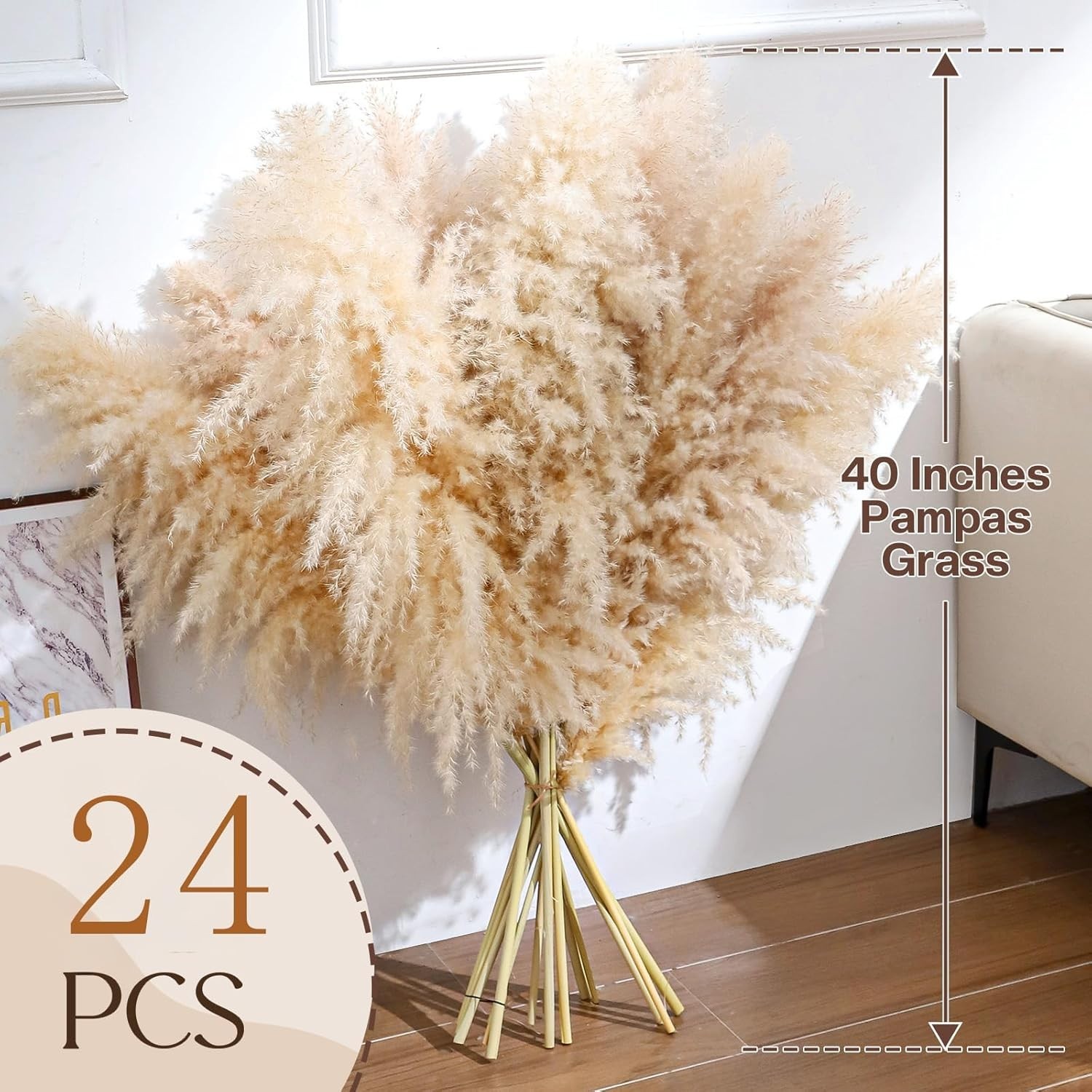 24 pcs Tall Pampas Grass Decoration – Pasuvsigt 40 Inch Large Pampas Grass Dried