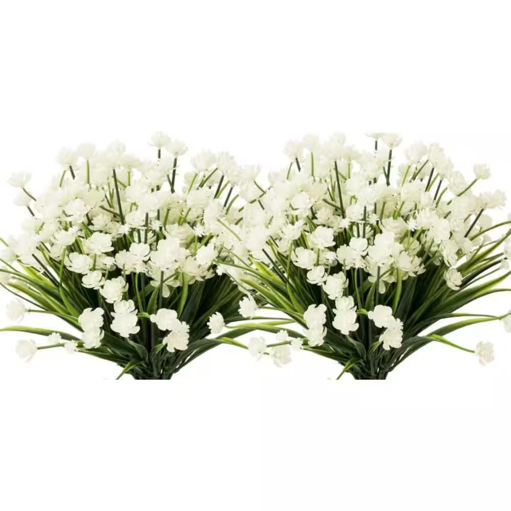 12.6 In. White 8 Bundles Plastic Flowers Outdoor Artificial Fake Flowers, Outdoo