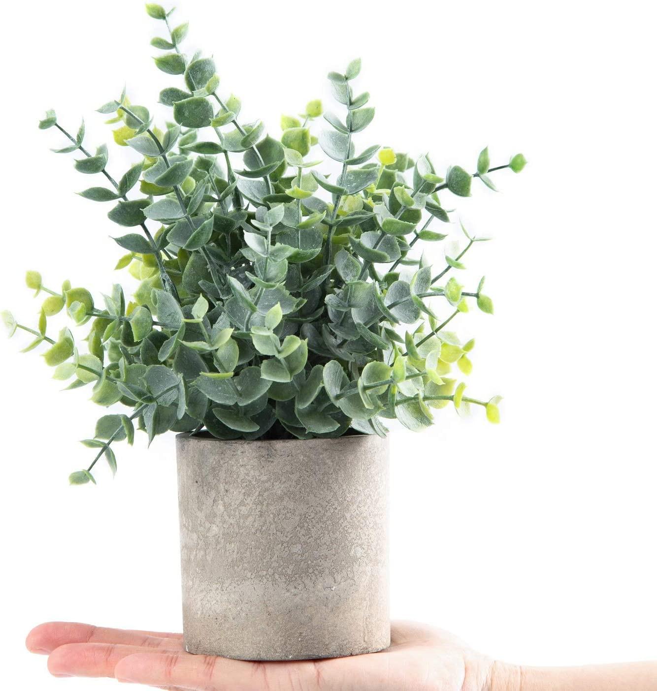 2 Pack Small Fake Plants Eucalyptus Potted Artificial Plants for Shelf Desk Home