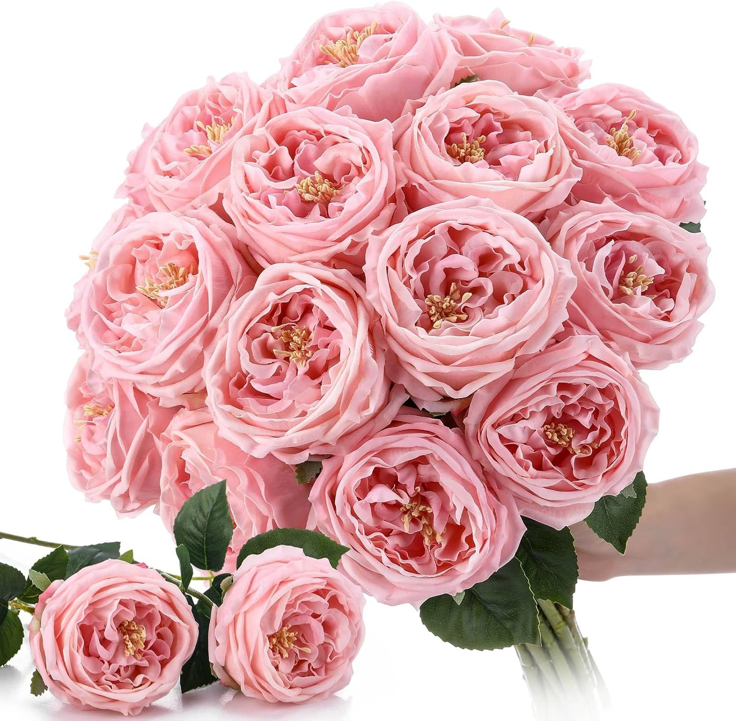 20 Pcs Lifelike Pink Peonies & Austin Roses for Home Decor & Weddings