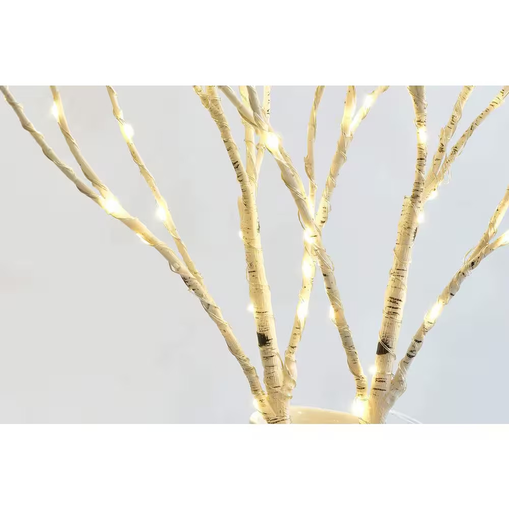 18 In. White Artificial Willow Foliage Lighted Birch Branches with 70 LED Timer
