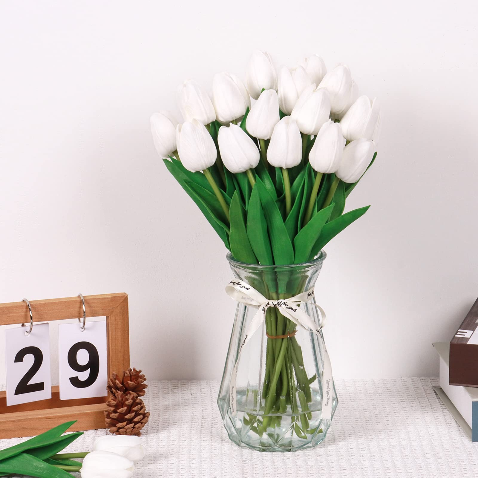 10 PCS Pink Fake Tulips PU Faux Artificial Flowers Spring Bouquet Wedding