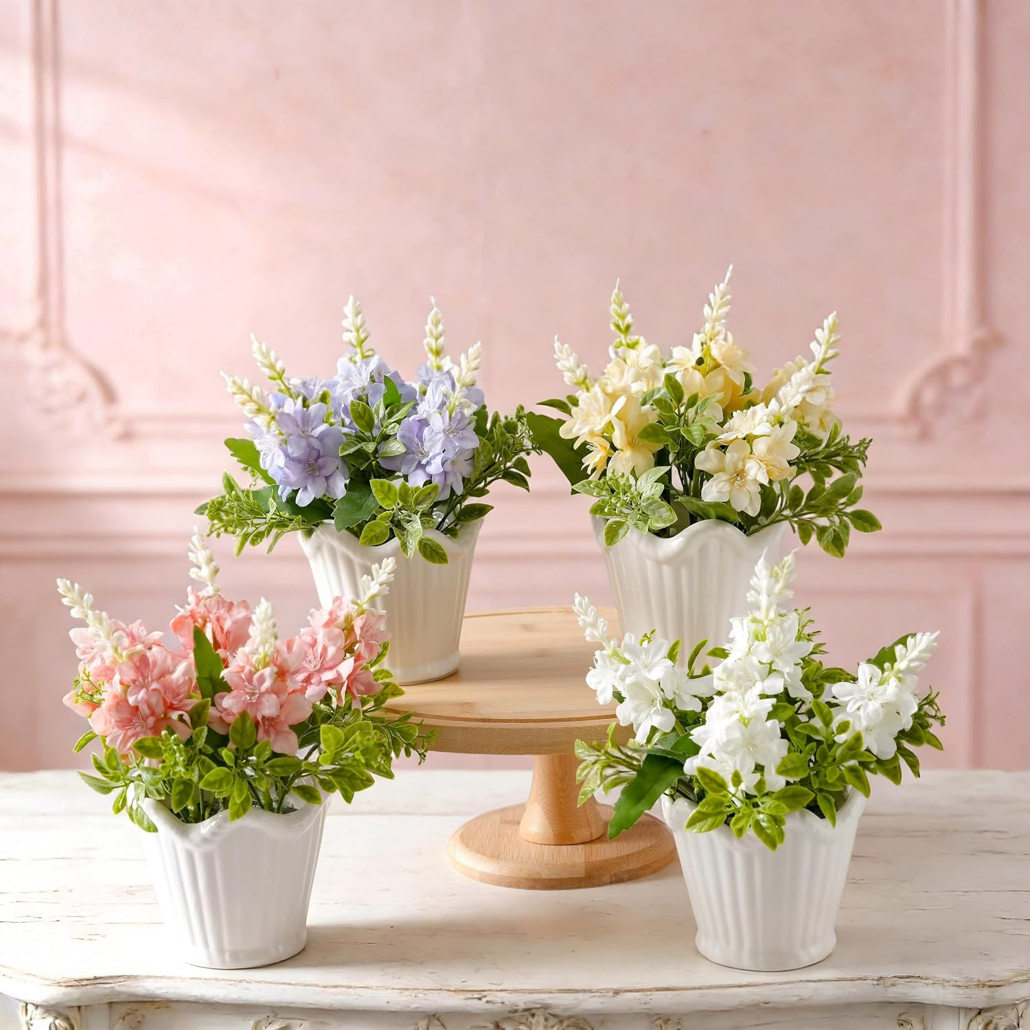4PCS Faux Spanish Dagger Flowers in Ceramic Pot – Spring Table Decor