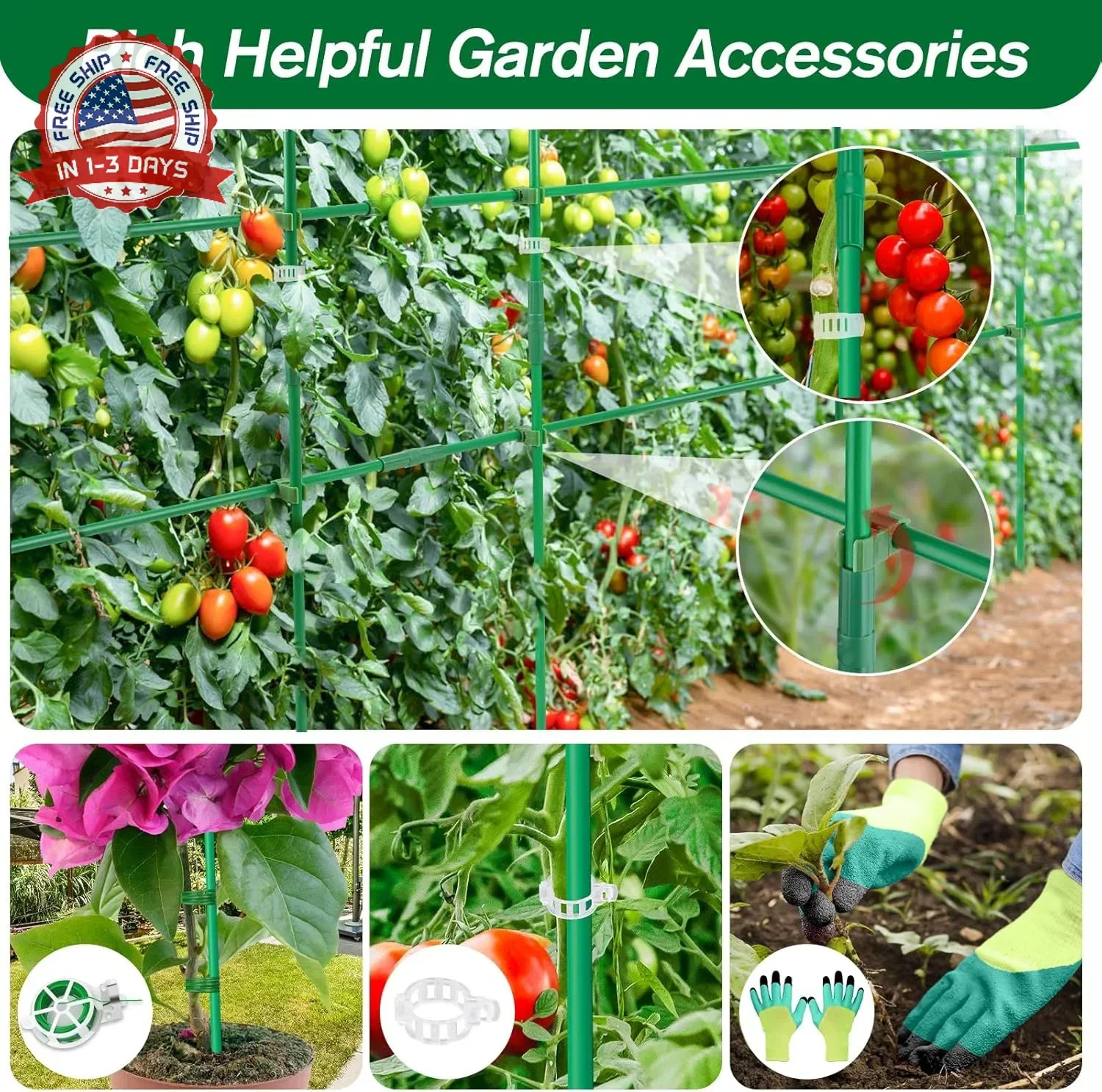 Qinzave 256PCS Garden Stakes Set with 75PCS 16 Inch Fiberglass Plant Sticks and