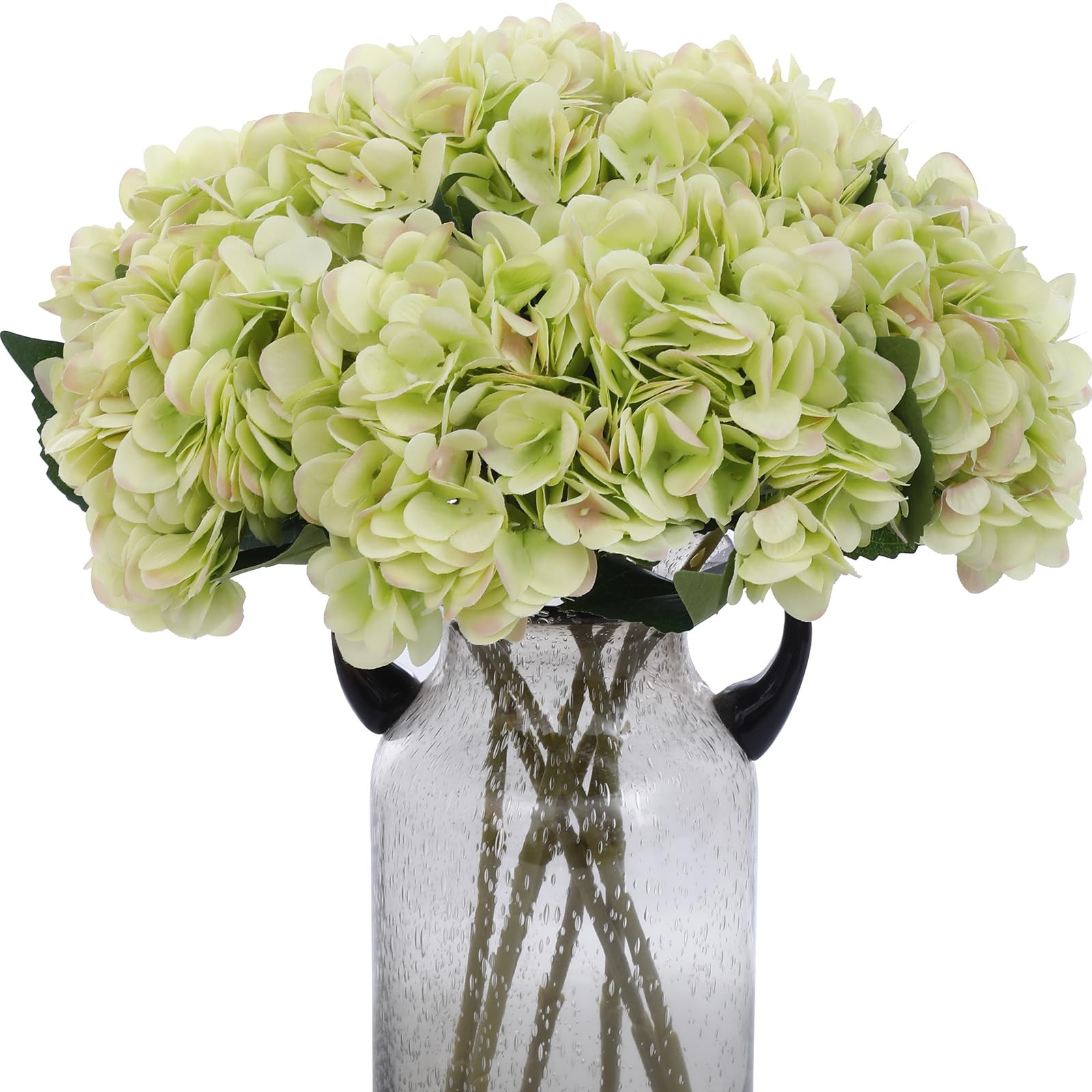 6pcs Green Silk Hydrangea Artificial Flowers Fake Hydrangeas with Lime Green