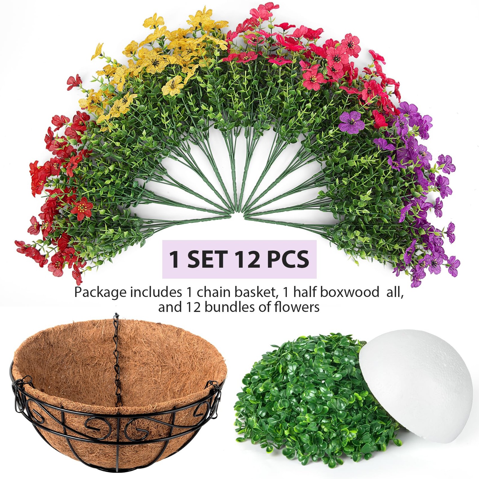 Besteek Artificial Fake Hanging Flowers Plants Basket Outdoors, Faux Silk UV …