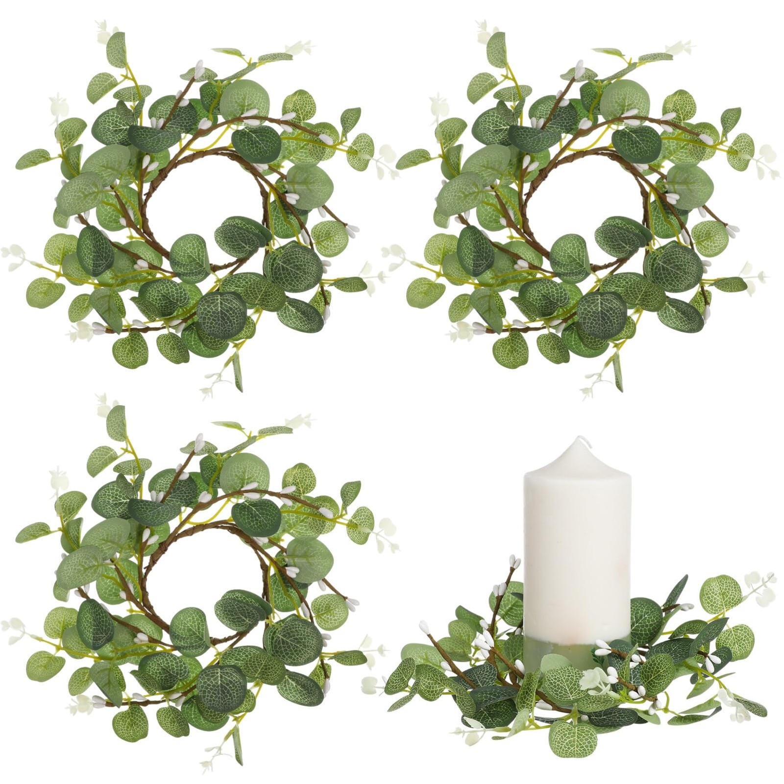 Eucalyptus Candle Rings Wreaths 5.9 Inch Artificial Greenery Mini Centerpiece