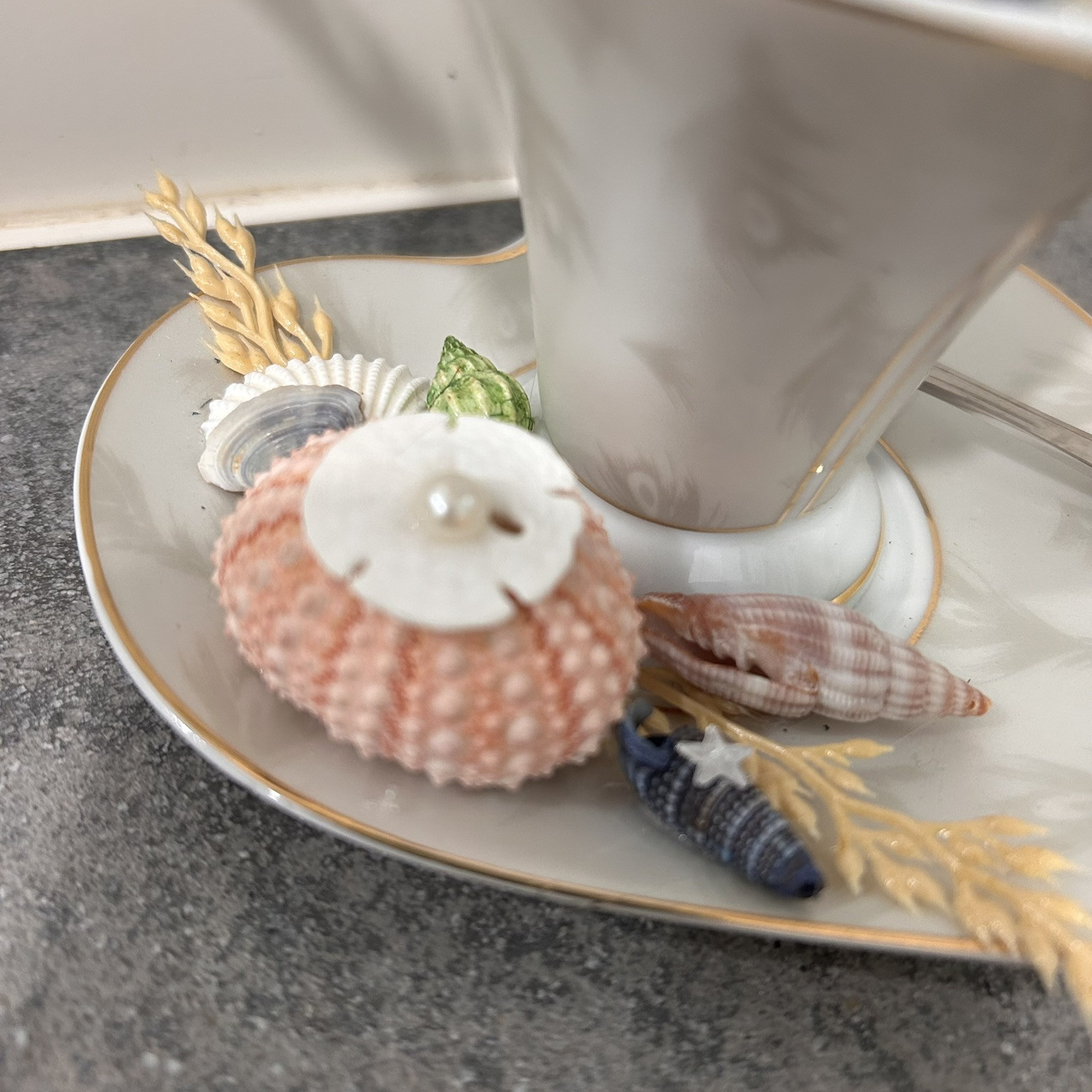 Floral Seashell Assemblage In GMA Fine Porcelain China Tea Cup Saucer Set