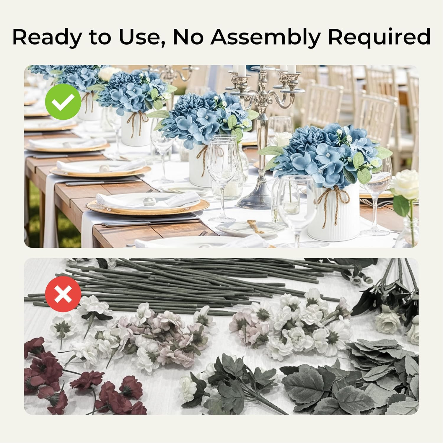 Dusty Blue Hydrangea Centerpieces – 10PCS Silk Flowers with Vase for Events