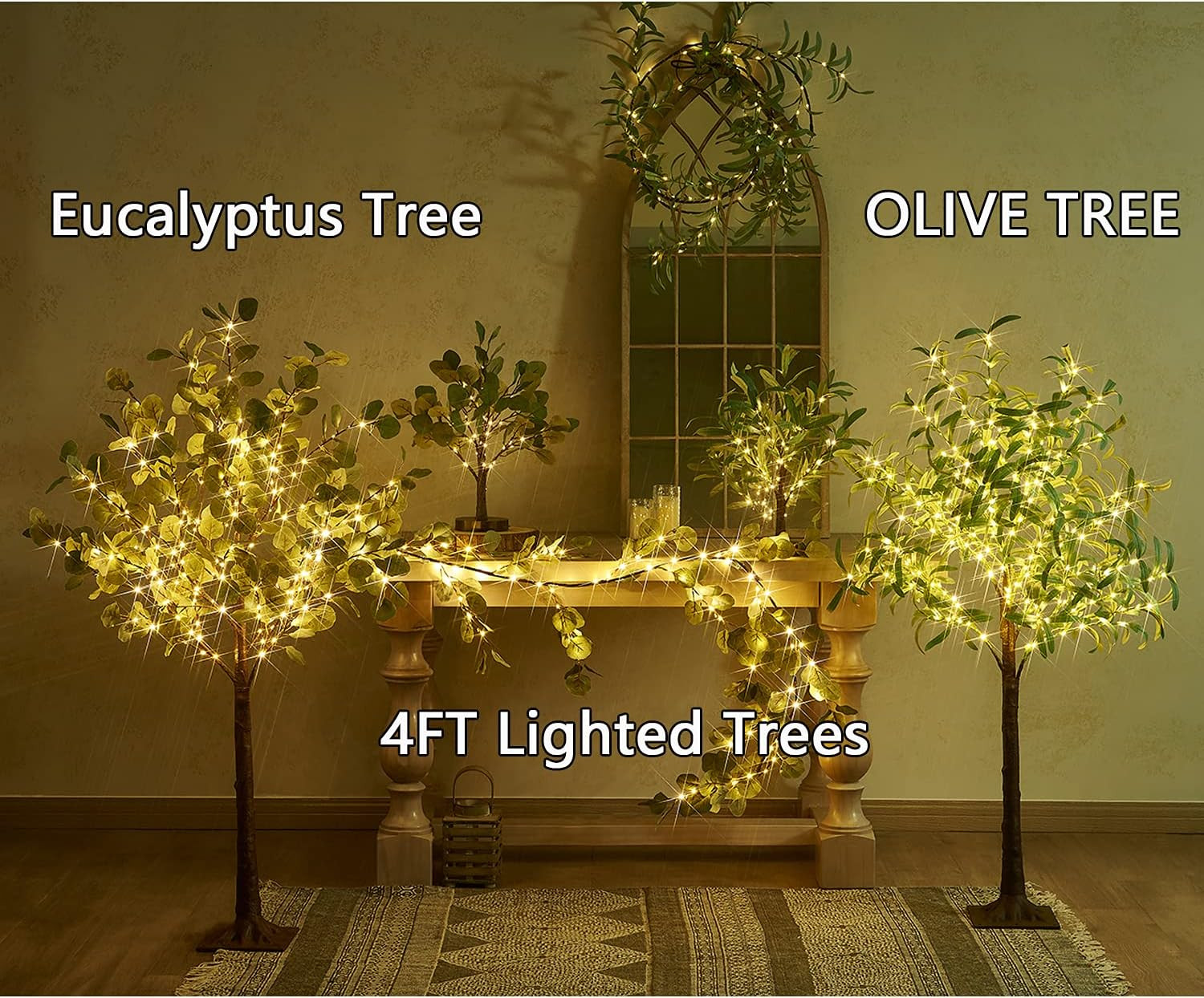4ft Lighted Eucalyptus Tree with 160 LED Lights for Indoor/Outdoor Decor