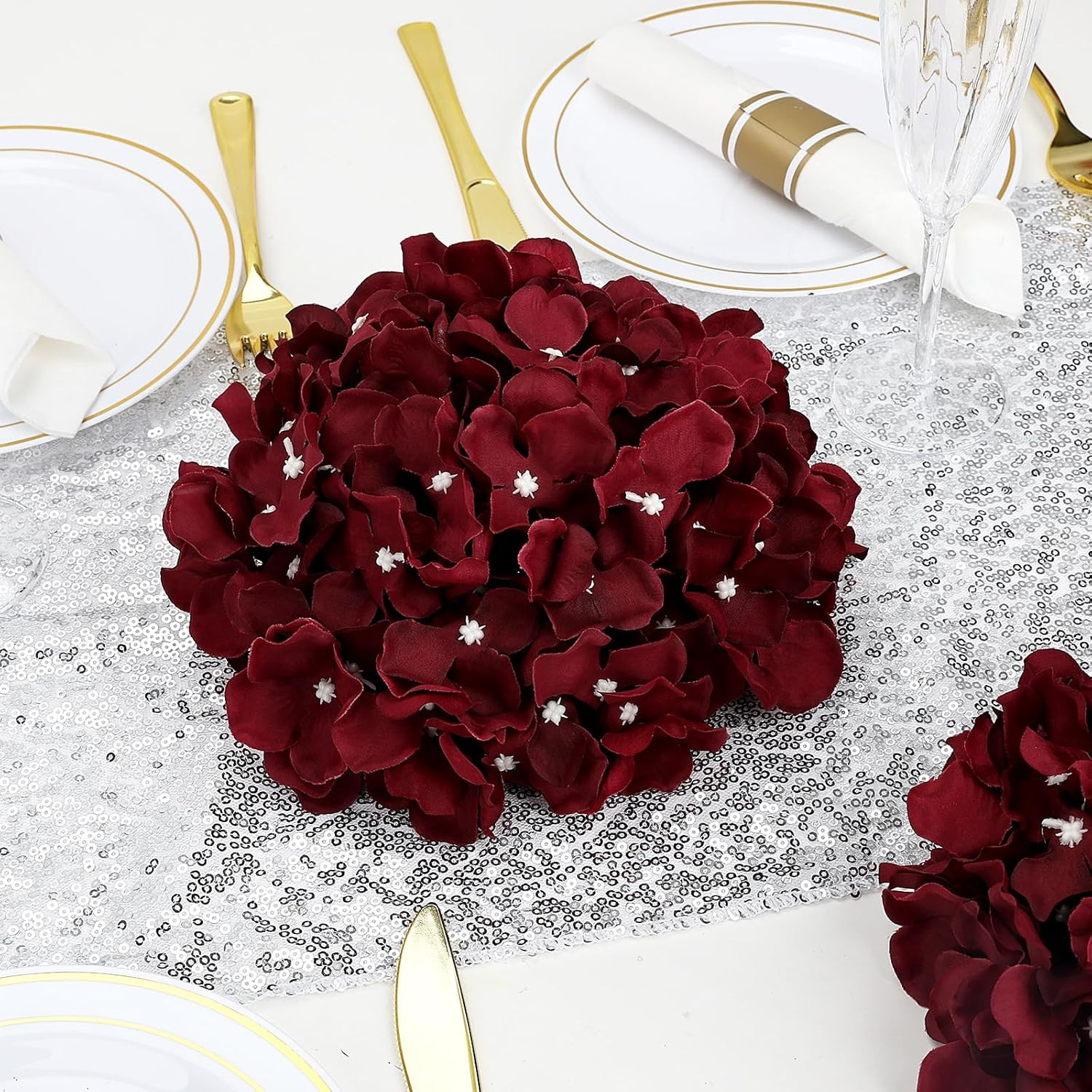 Burgundy Hydrangea Flower Balls – 12 PCS Artificial Centerpieces for Weddings