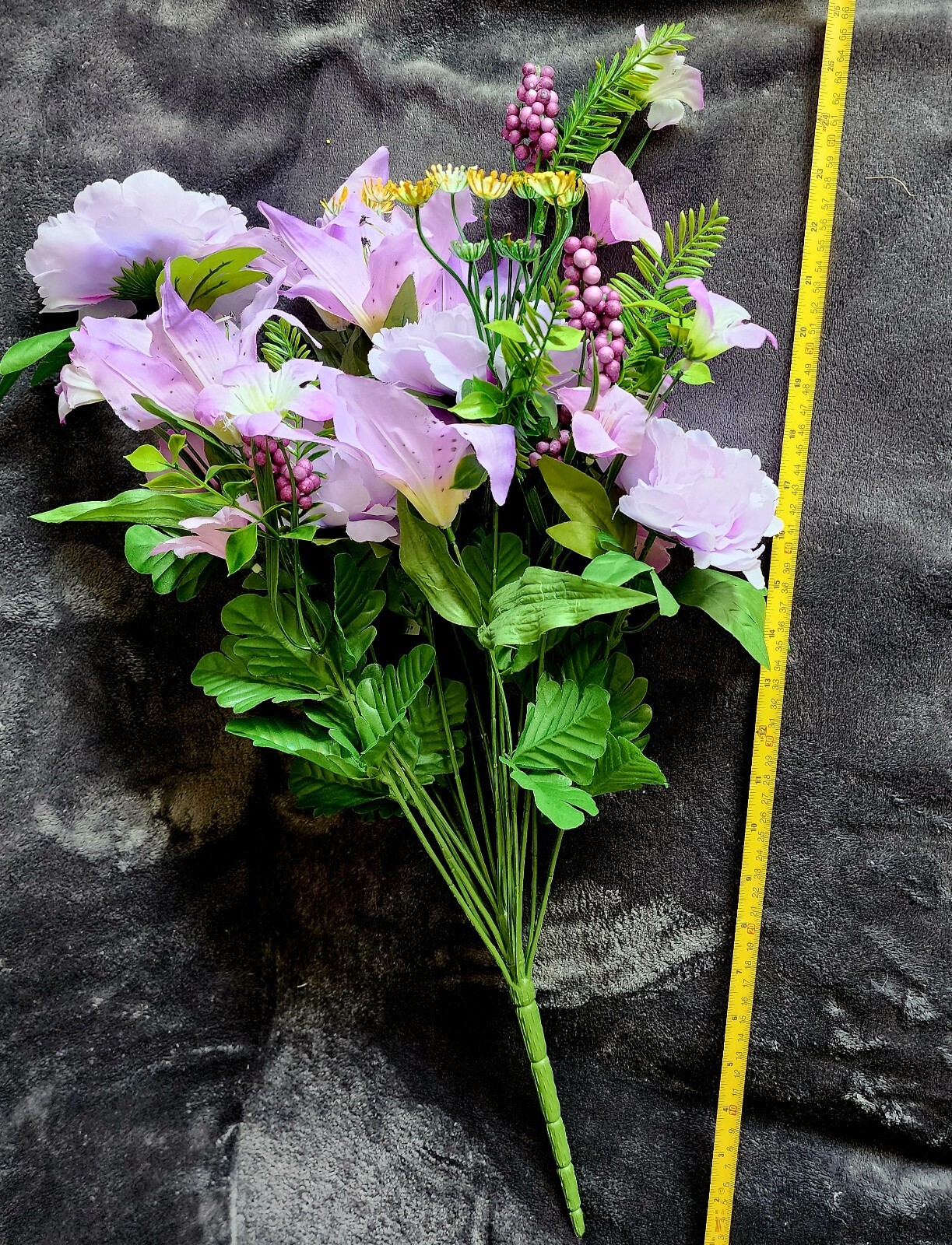NWT spring summer blooming purple, yellow peony & tiger lily floral spray, 26″
