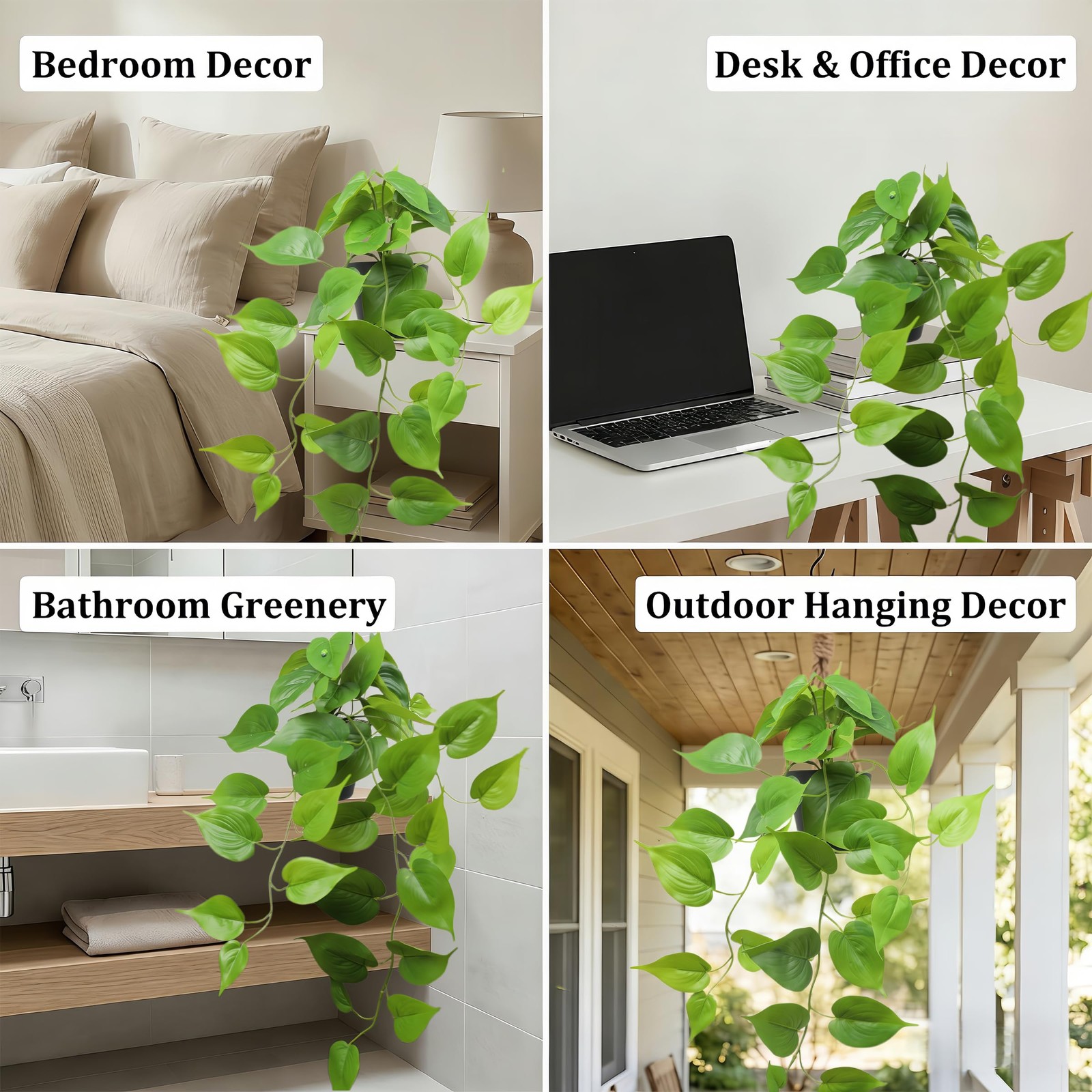Artificial Pothos Hanging Plants 2 Pack 65cm Vines with Pots – Indoor Decor