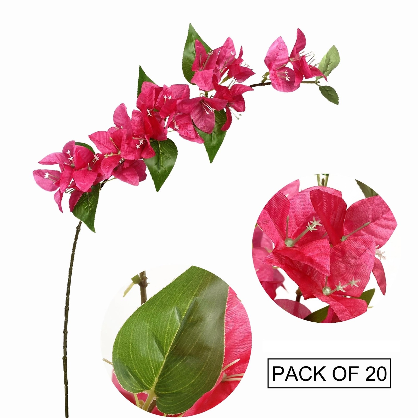 Pack of 20 – Artificial Bougainvillea Flowers Silk Floral Stems Hanging Bouga…