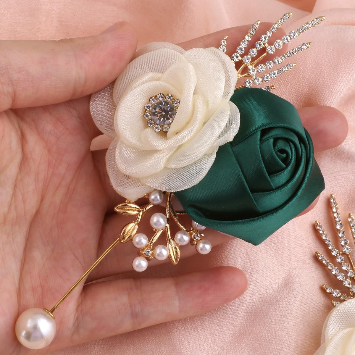 Emerald Green Rose Boutonniere For Men Groom Artificial Corsage Suit 6 PCS