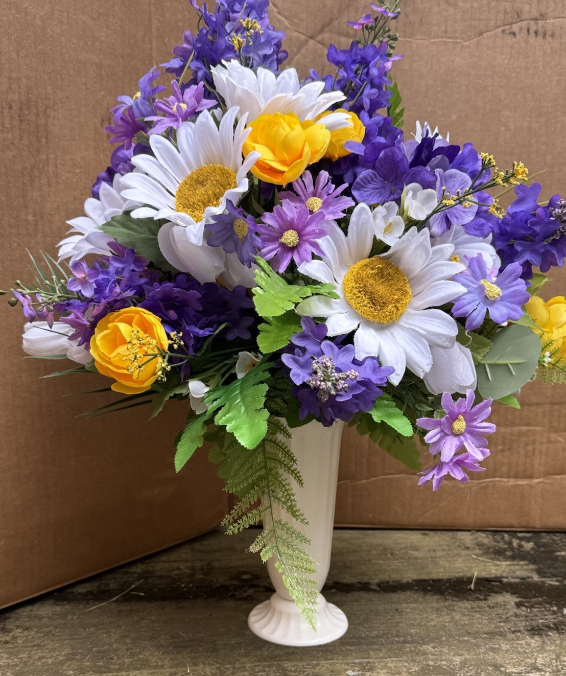 Artificial cemetery flower Arrangements Grave Flowers Purple And Yellow
