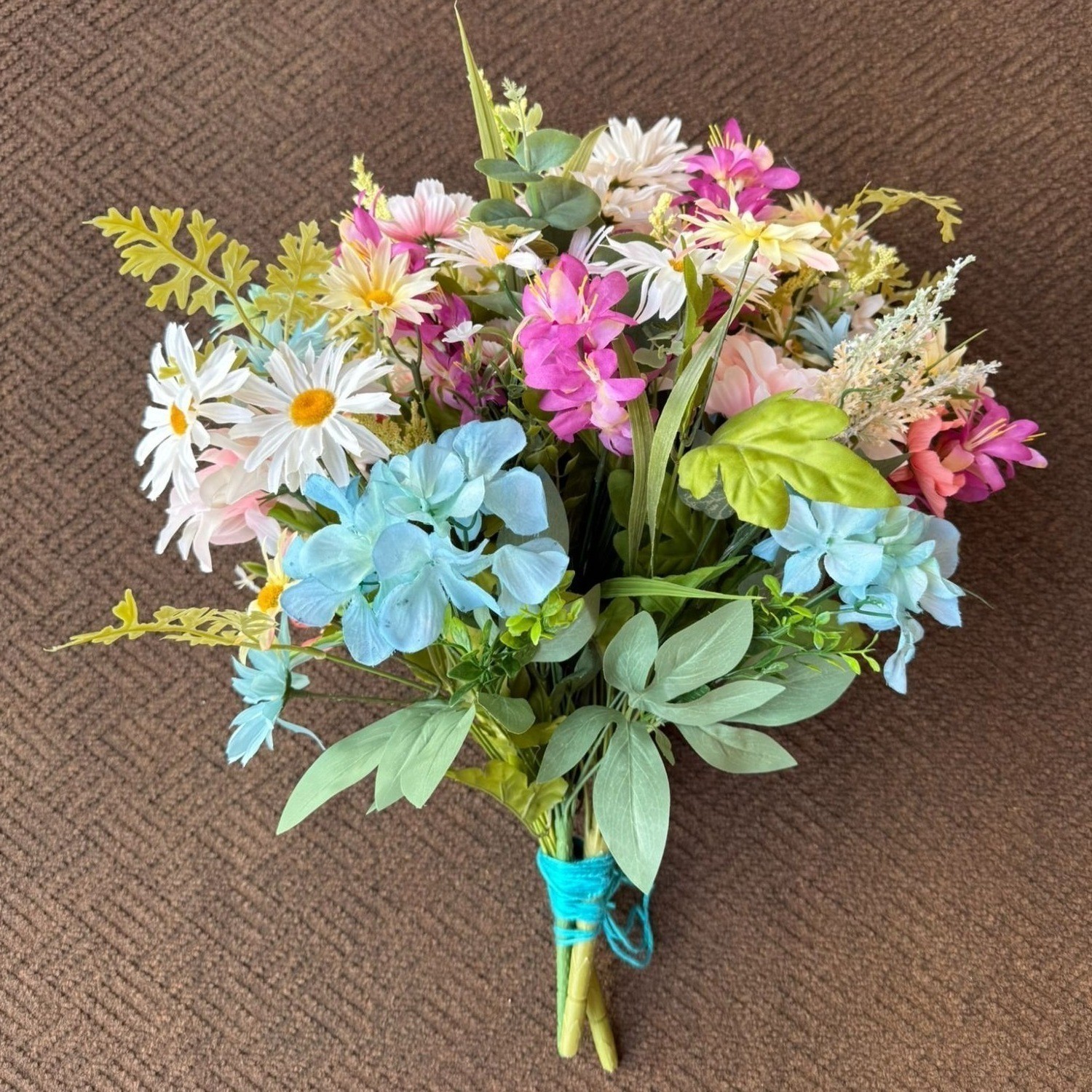 Artificial Mixed Floral Bouquet Multicolor Daisies Hydrangeas Upcycled and New