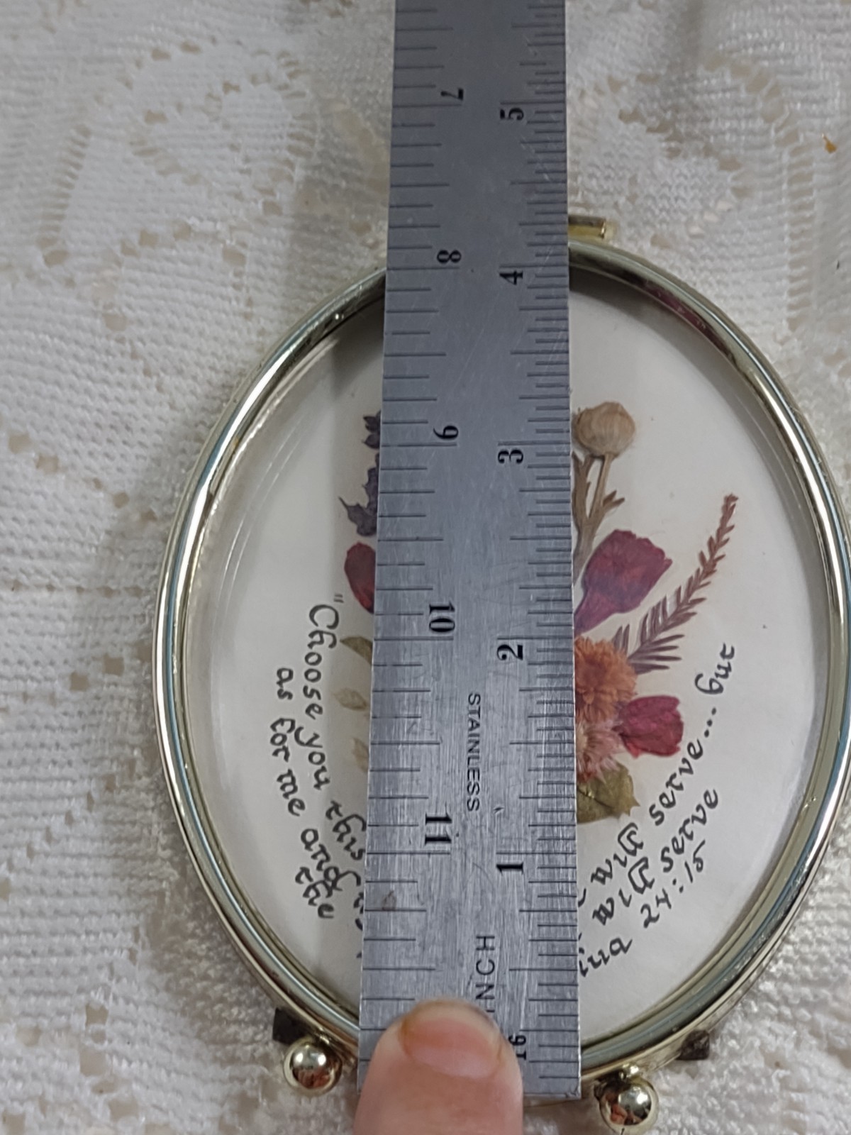 Pressed Dried Flowers With Joshua Scripture Oval Frame Vintage Cottage Handmade