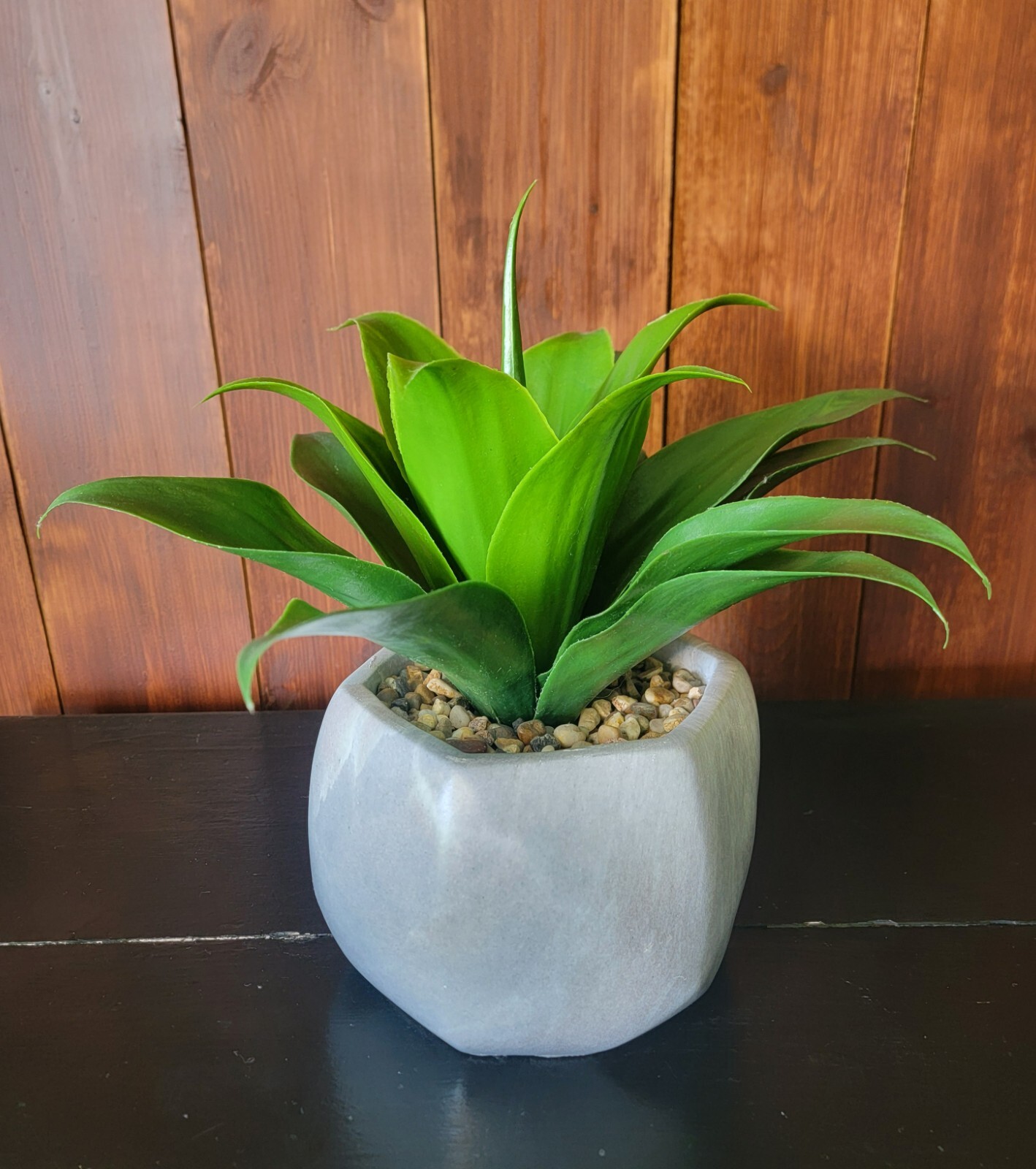Large Artificial Green Leafy Plant Decor in Gray Hexagon Ceramic Pot 13.75″ Tall