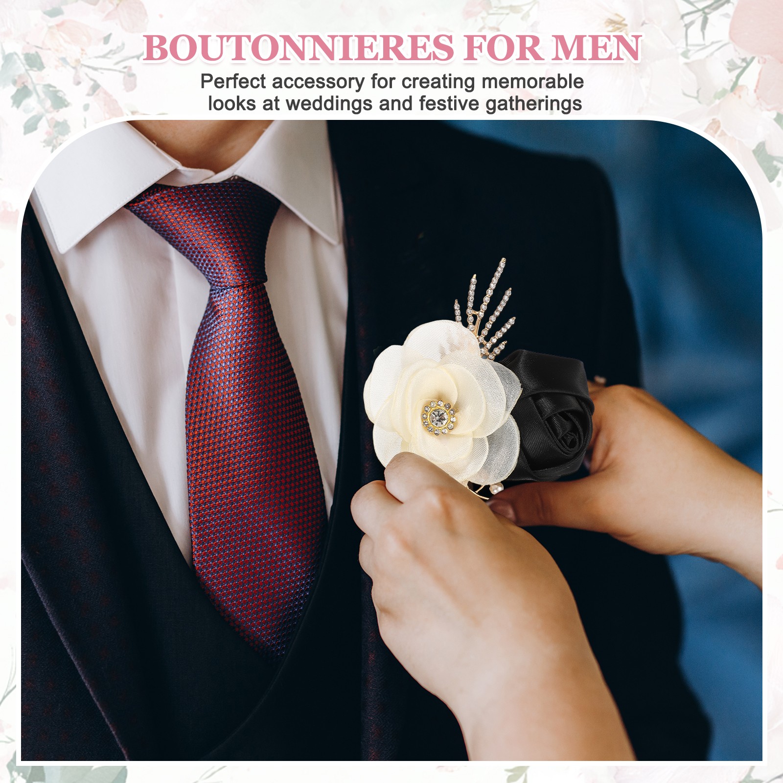 Rose Boutonnieres for Men, 4Pcs Mens Boutonnieres Lapel Flower, Apricot