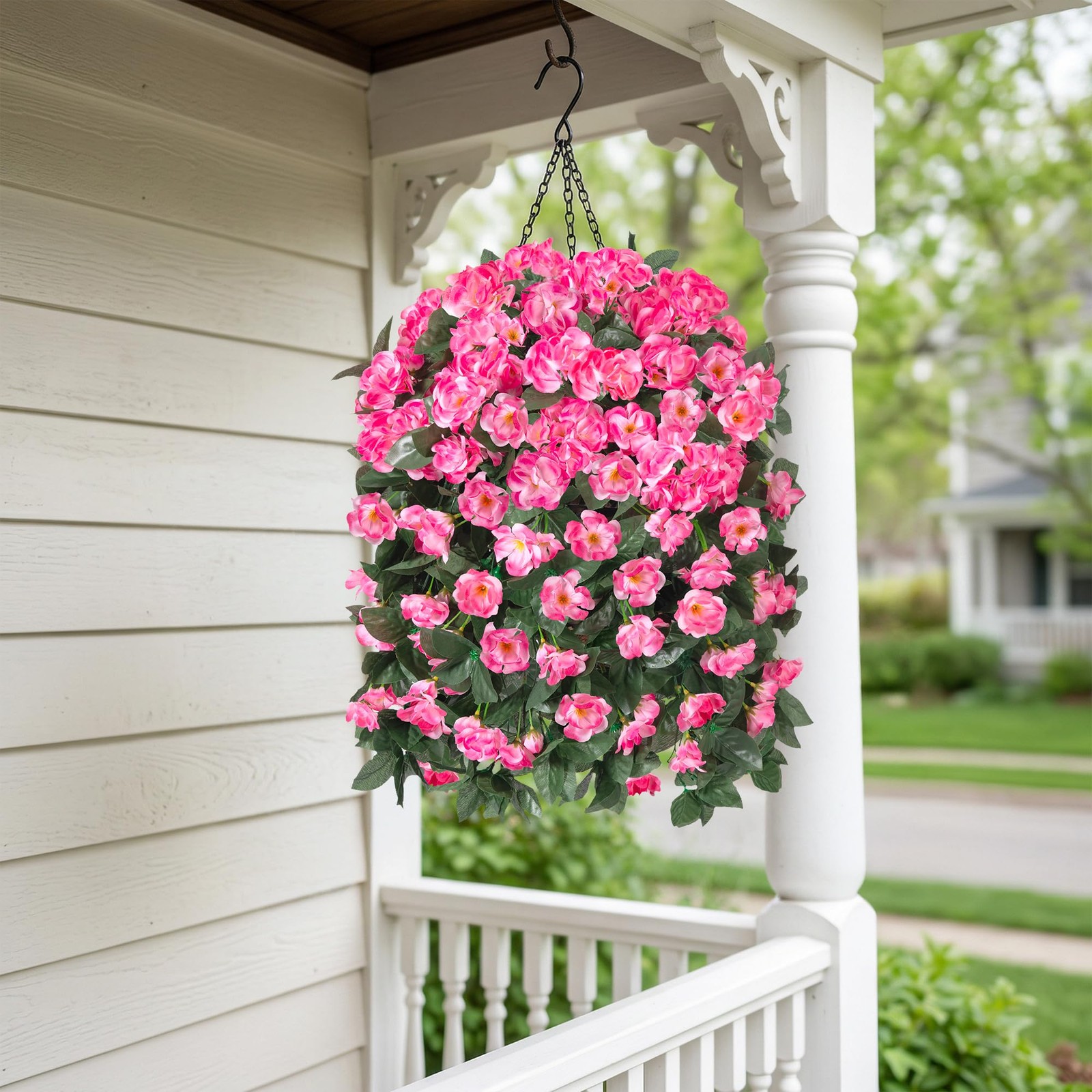 Fake Geraniums Artificial Hanging Flowers Basket for Outdoors, Spring Outdoor…