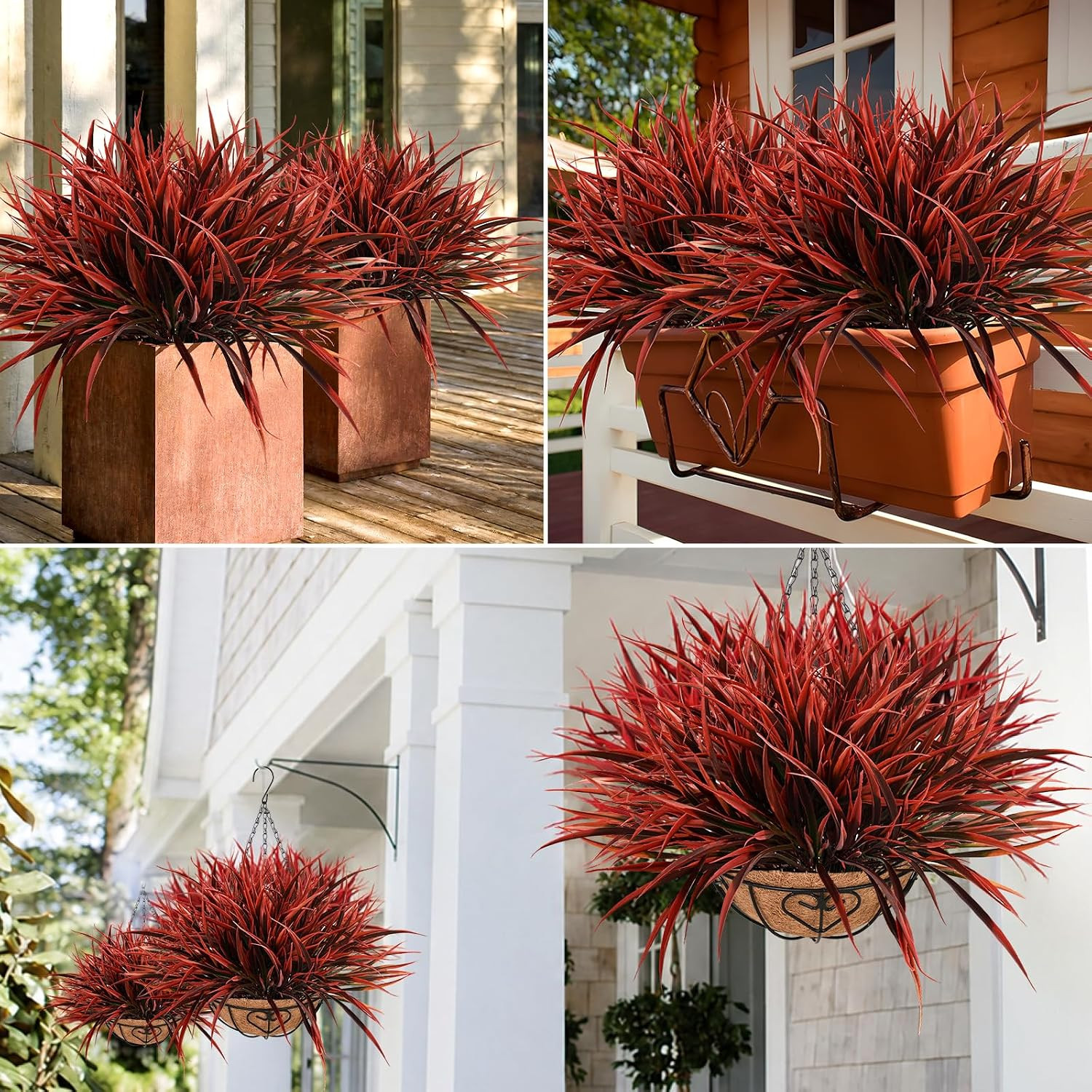 12 Bundles Fake Plants Outdoor Artificial Grass Greenery Stems UV